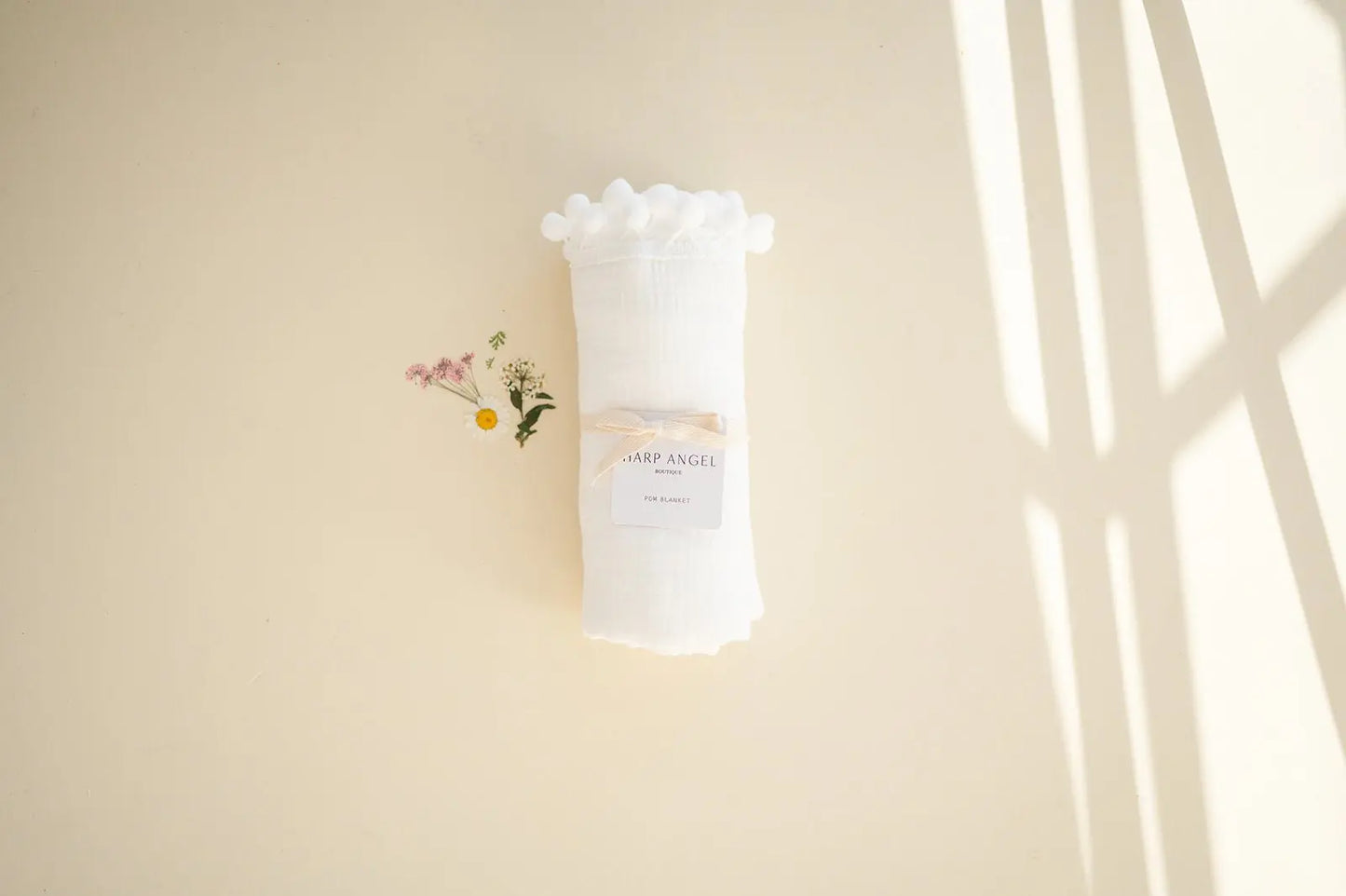Pom Swaddle Blanket - White Harp Angel Boutique