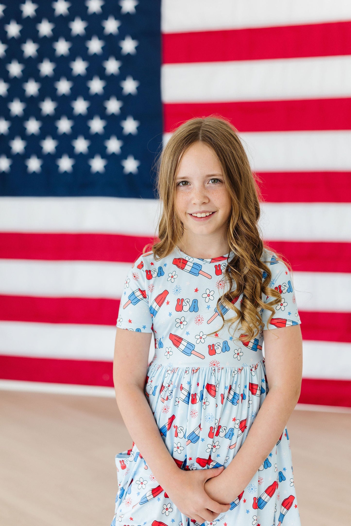 Mila & Rose ® Proudly Patriotic Short Sleeve Pocket Twirl Dress For Girls - Apparel & Accessories > Clothing > Dresses Twirl Pocket Dress S/S