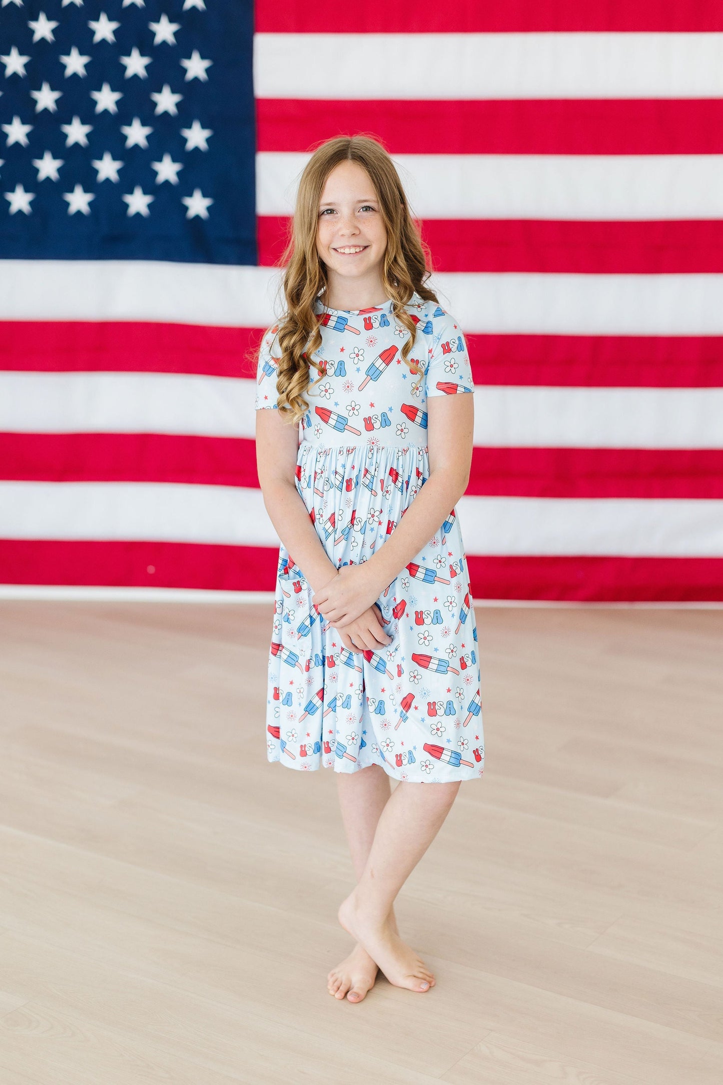 Mila & Rose ® Proudly Patriotic Short Sleeve Pocket Twirl Dress For Girls - Apparel & Accessories > Clothing > Dresses Twirl Pocket Dress S/S