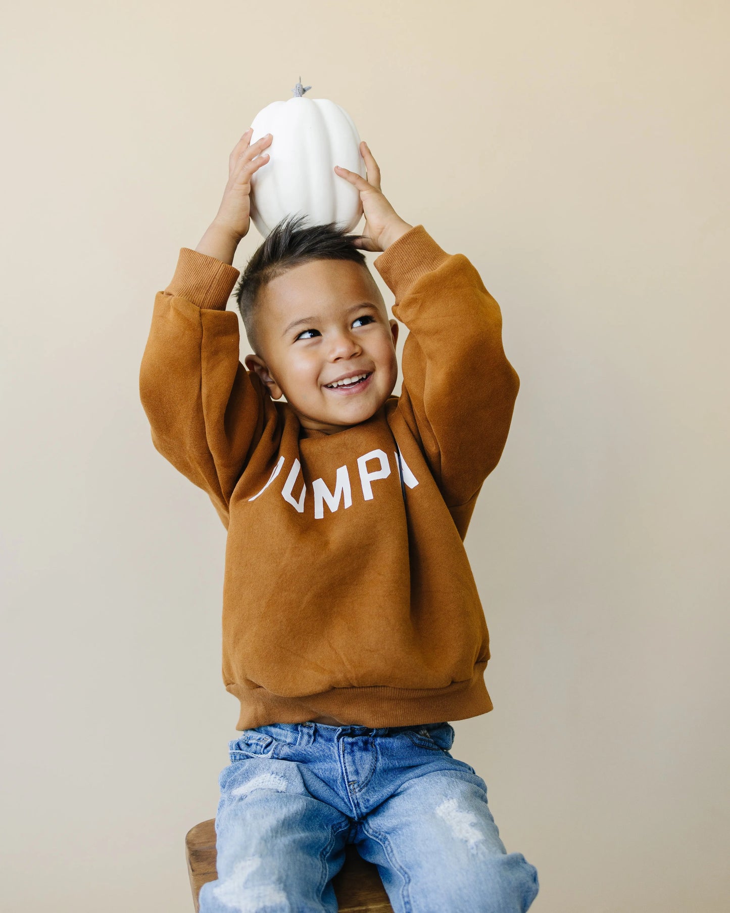 Pumpkin Graphic Crewneck Sweatshirt For Kids Cotton Fleece Little Joy Co. Everetts Place: Online Boutique