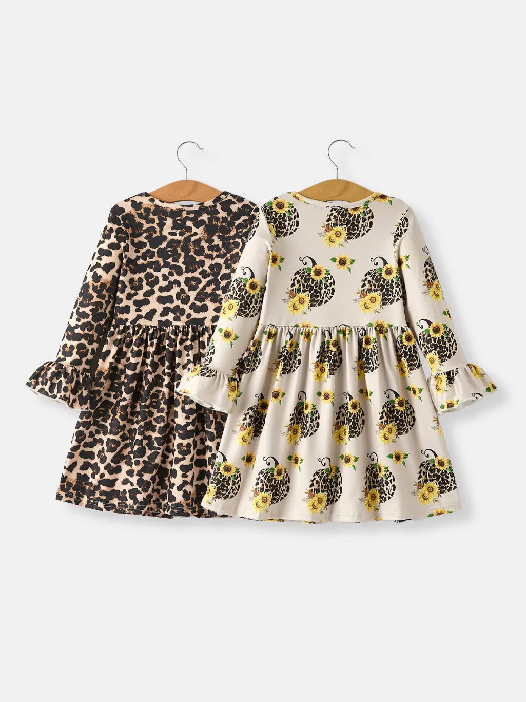 Pumpkin Leopard Print Autumn Girls Ruffle Two Piece Dress Rylee Faith Designs Everetts Place: Online Boutique