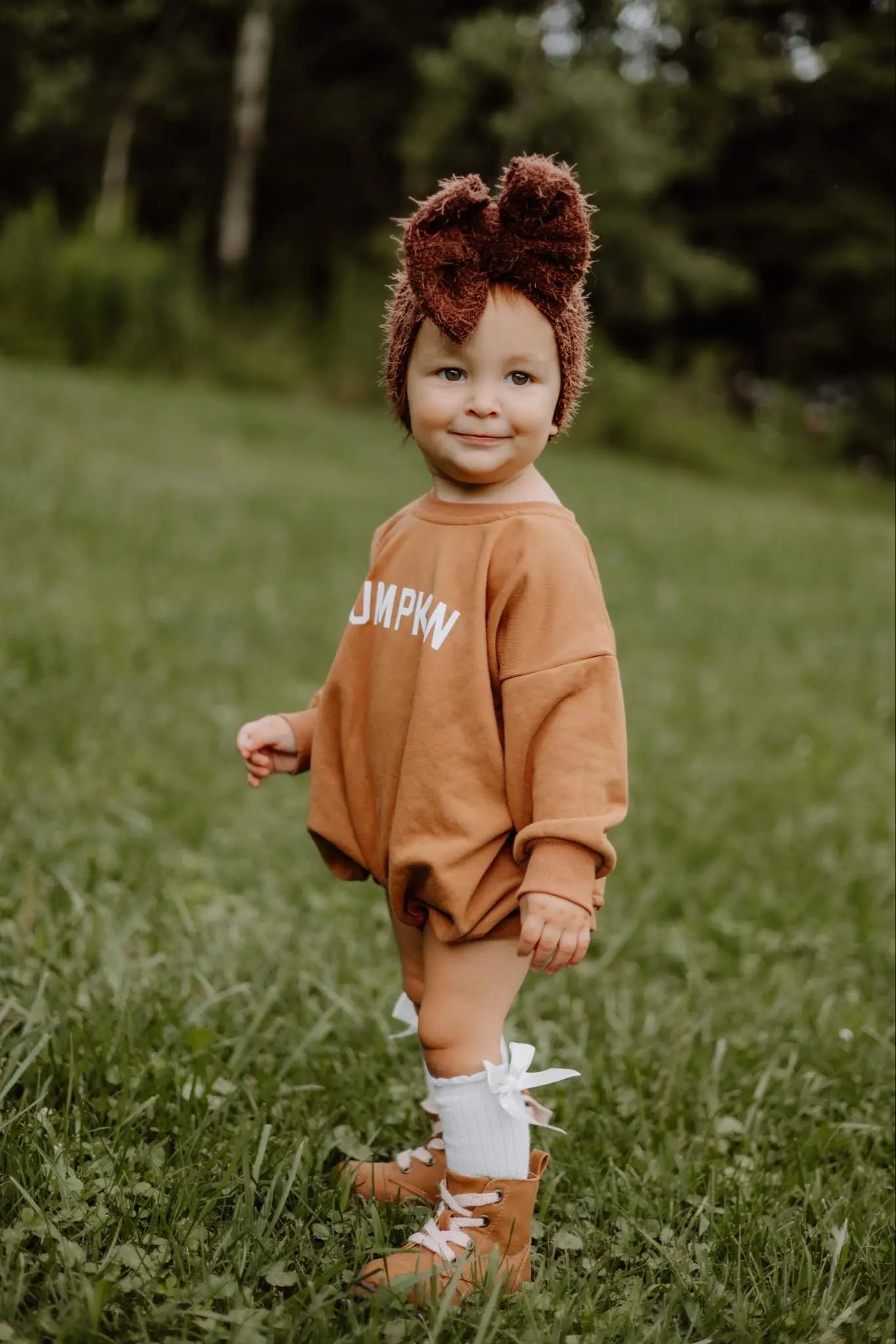 Pumpkin Oversized Sweatshirt Romper With Snap Closure Little Joy Co. Everetts Place: Online Boutique