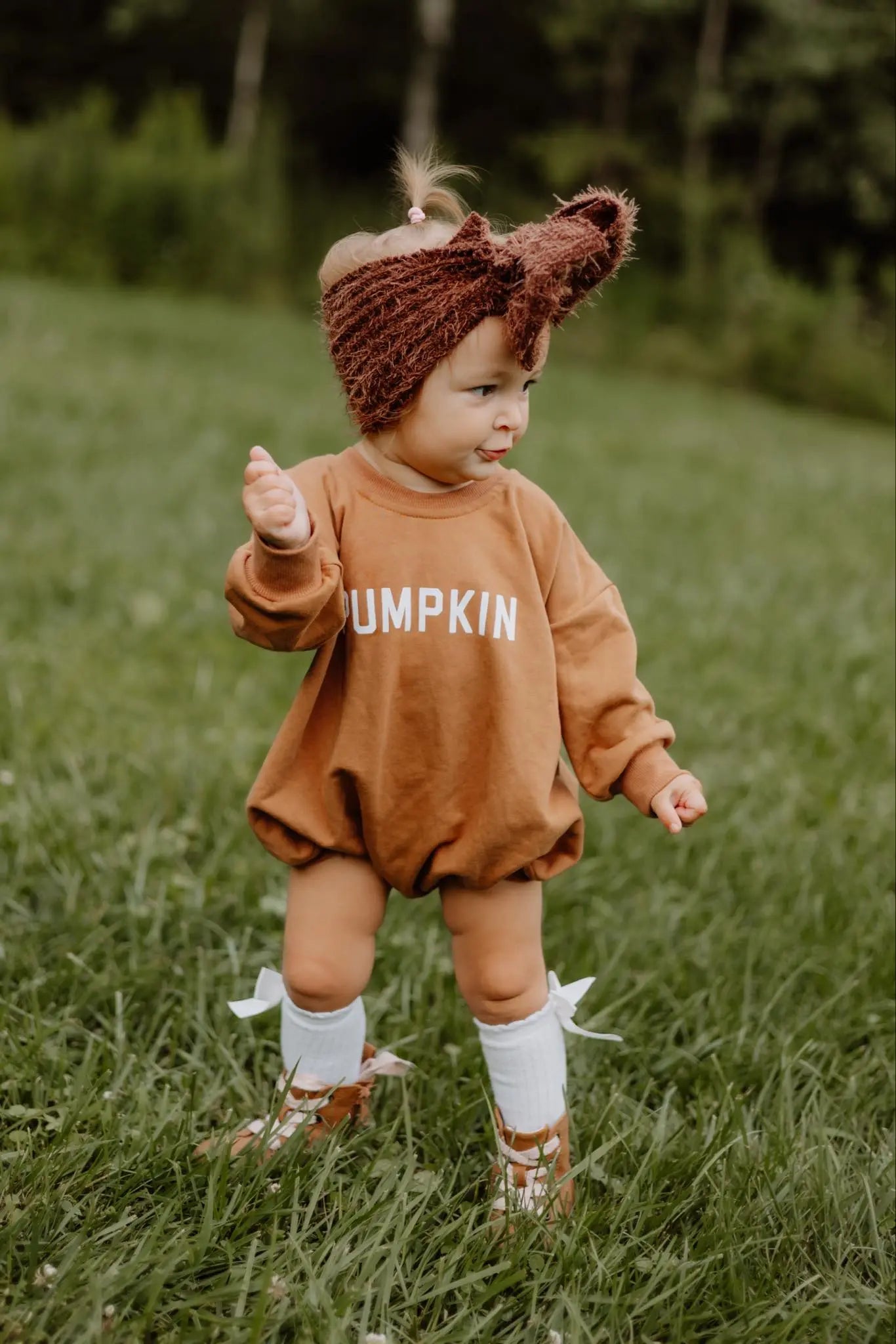 Pumpkin Oversized Sweatshirt Romper With Snap Closure Little Joy Co. Everetts Place: Online Boutique