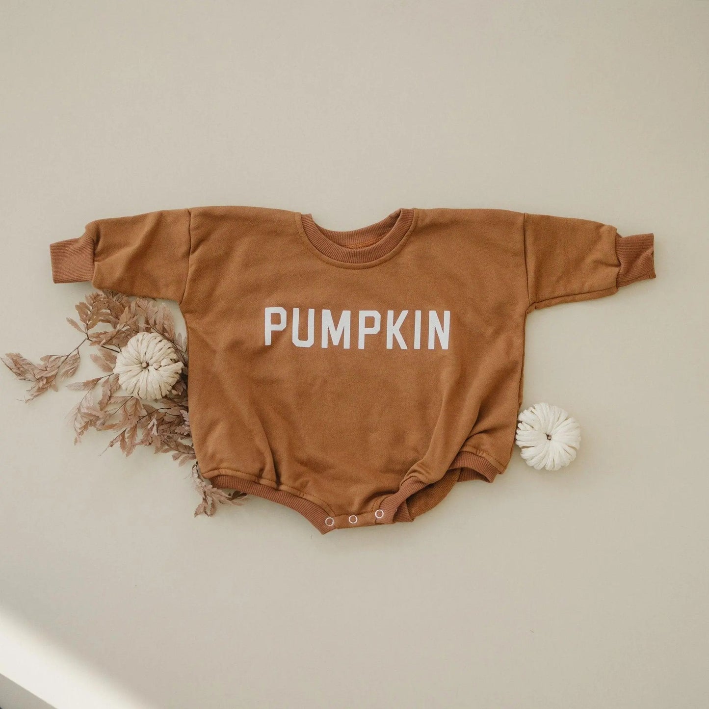Pumpkin Oversized Sweatshirt Romper With Snap Closure Little Joy Co. Everetts Place: Online Boutique
