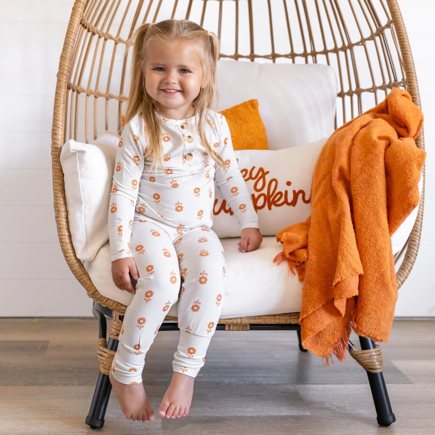 Pumpkin Posie Bamboo Pajamas For Kids 2 Piece Henley Set Little Joy Co. Everetts Place: Online Boutique