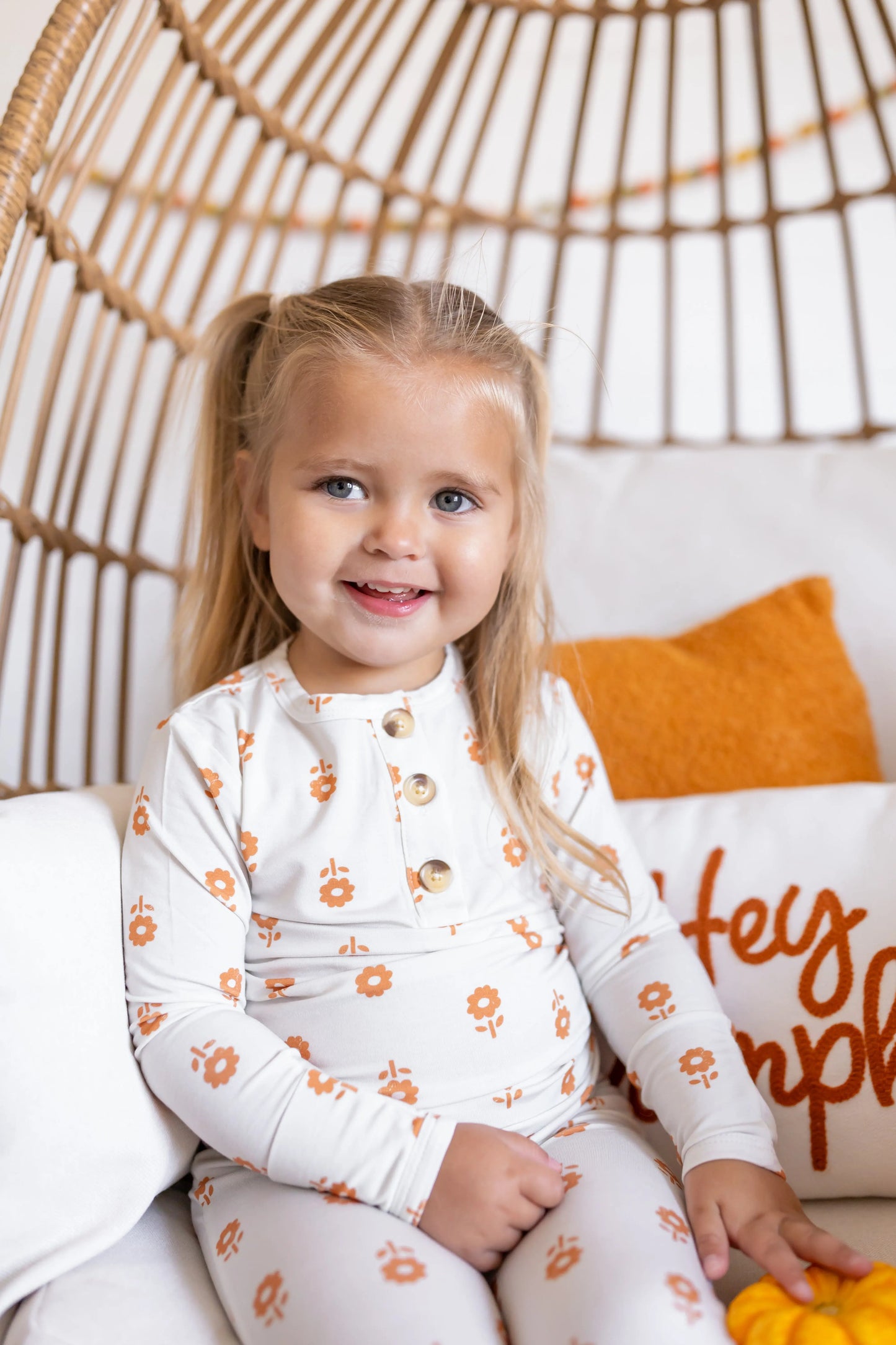 Pumpkin Posie Bamboo Pajamas For Kids 2 Piece Henley Set Little Joy Co. Everetts Place: Online Boutique