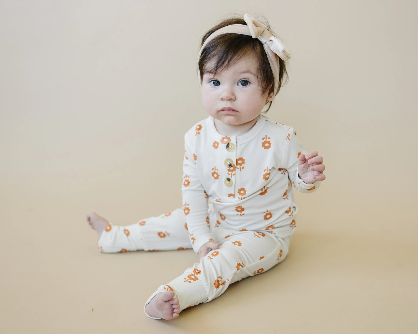 Pumpkin Posie Bamboo Pajamas For Kids 2 Piece Henley Set Little Joy Co. Everetts Place: Online Boutique