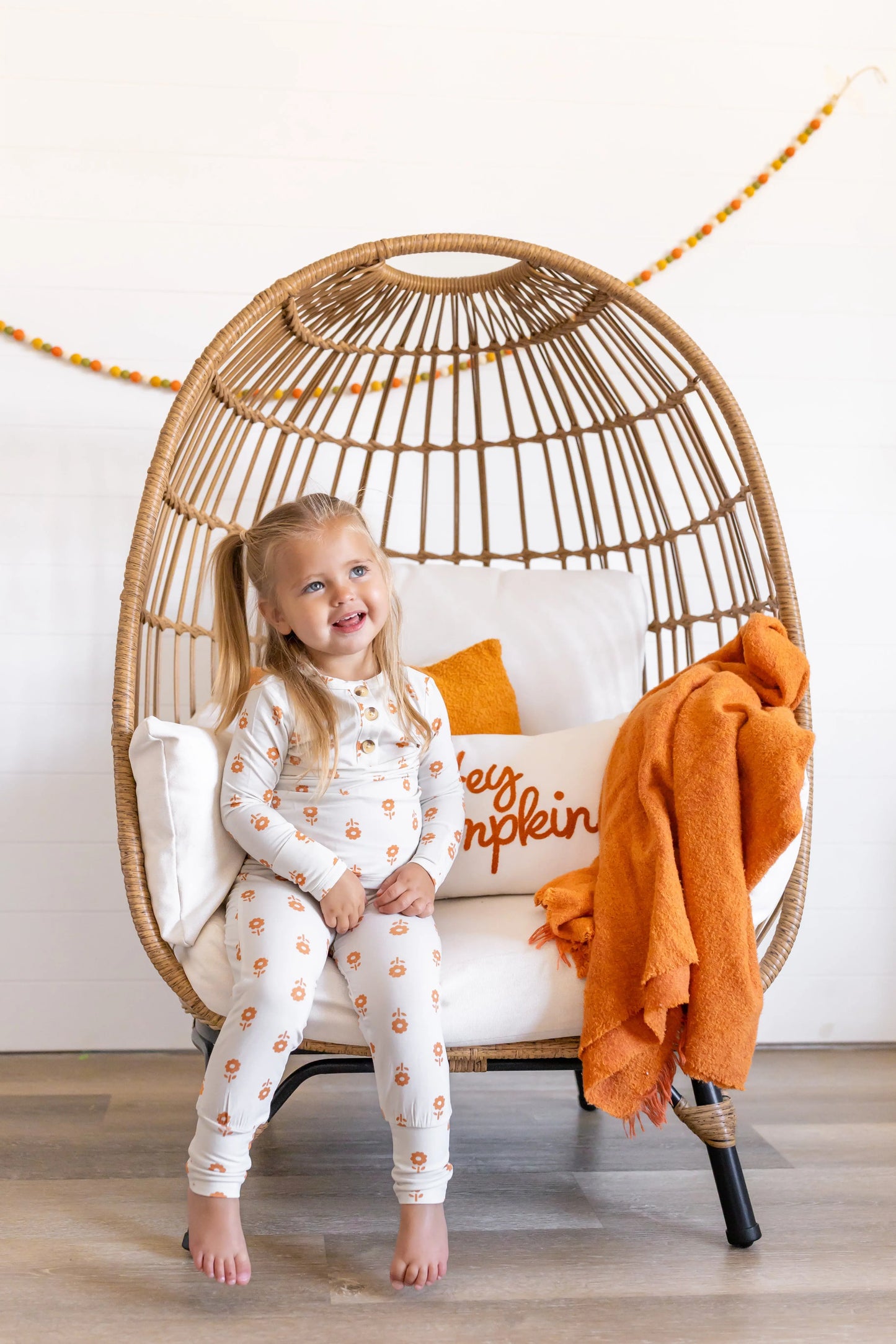 Pumpkin Posie Bamboo Pajamas For Kids 2 Piece Henley Set Little Joy Co. Everetts Place: Online Boutique