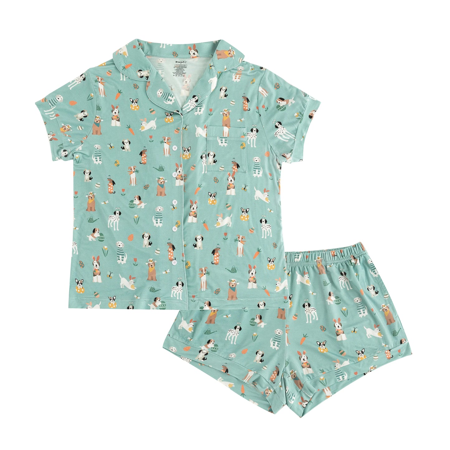 Puppy Egg Hunt Womens Short Sleeve Pajama Set Aquamarine Dreamlet Everetts Place: Online Boutique