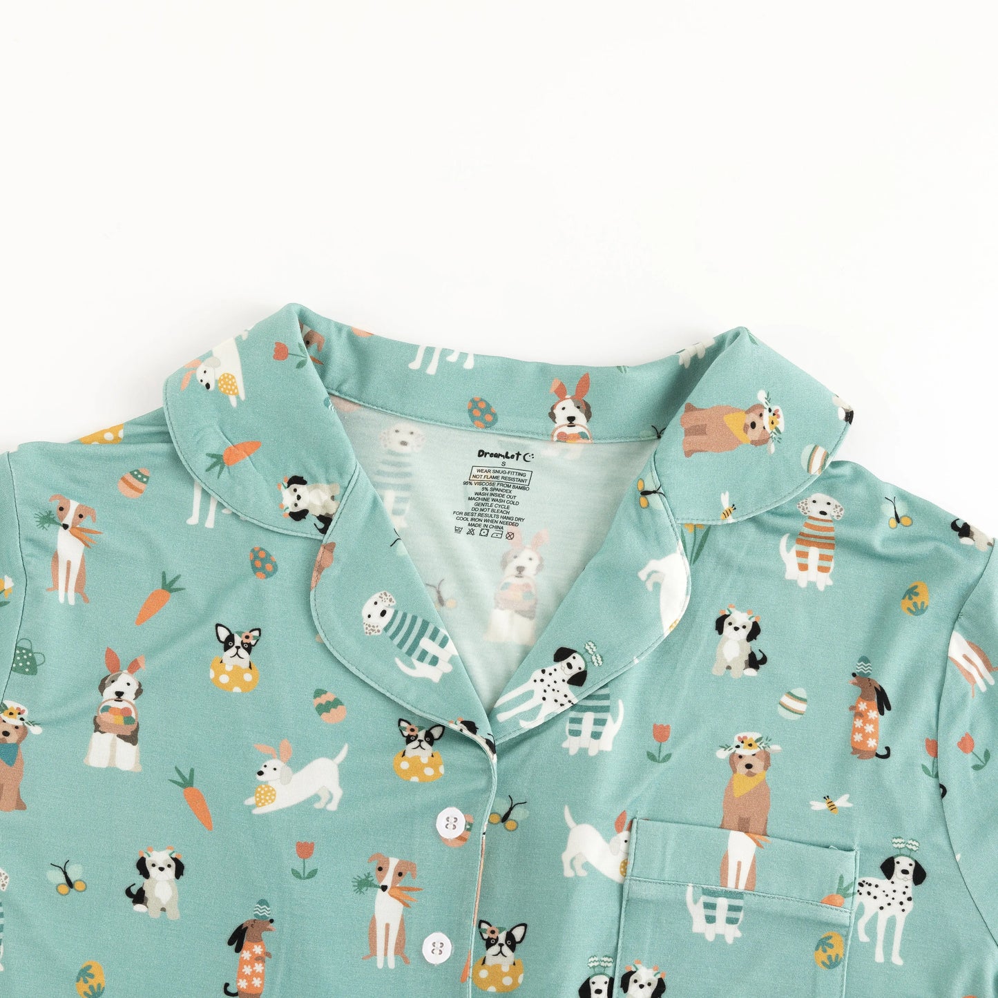 Puppy Egg Hunt Womens Short Sleeve Pajama Set Aquamarine Dreamlet Everetts Place: Online Boutique