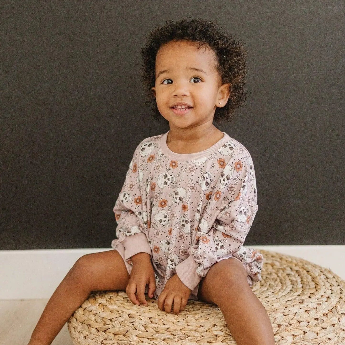 Purple Floral Skulls Bamboo Bubble Romper Little Joy Co. Everetts Place: Online Boutique
