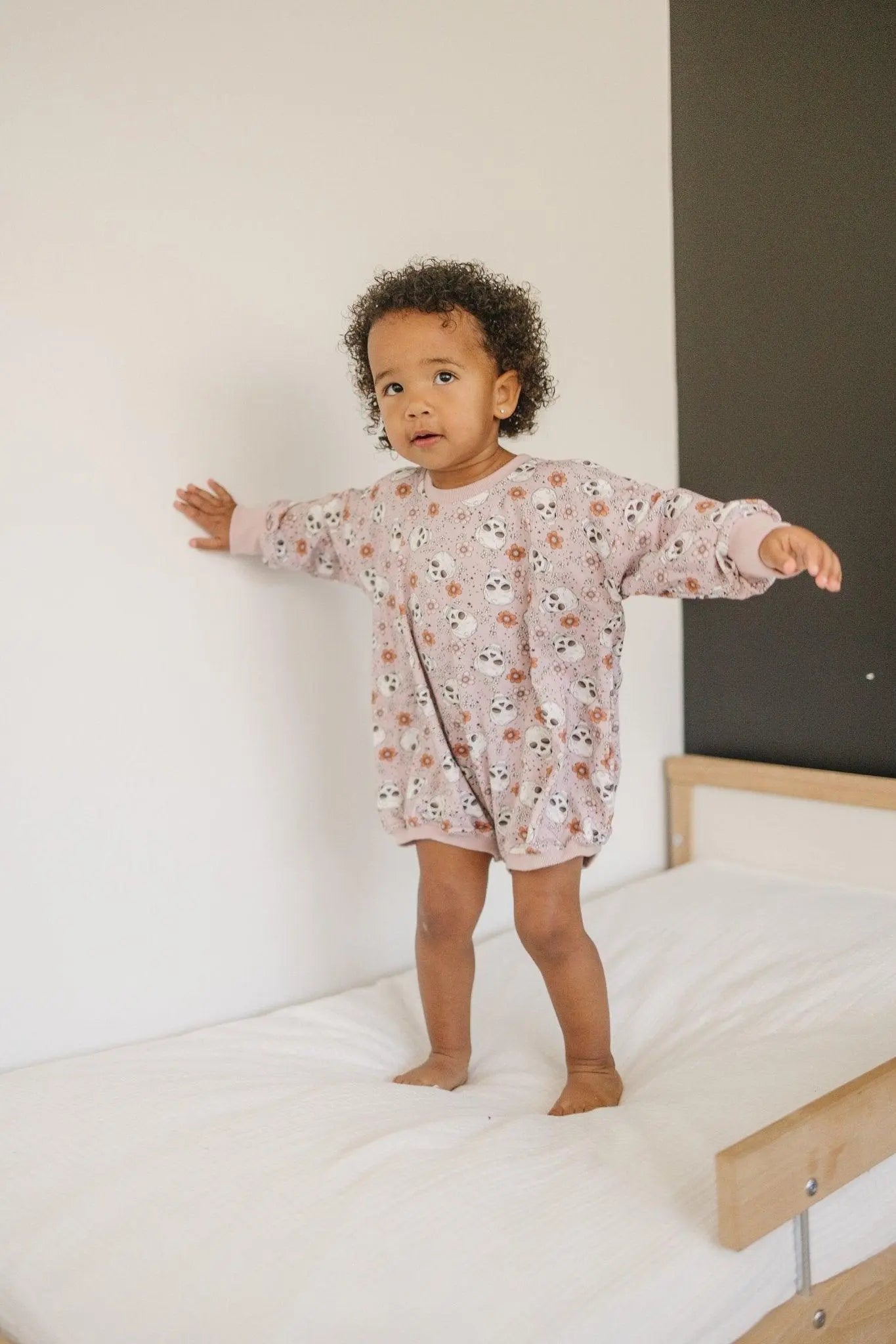 Purple Floral Skulls Bamboo Bubble Romper Little Joy Co. Everetts Place: Online Boutique