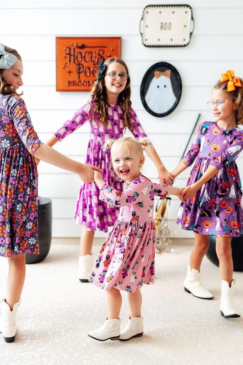 Mila & Rose ® Purrfectly Spooky Halloween Twirl Dress With Pockets - Everetts Place Boutique -