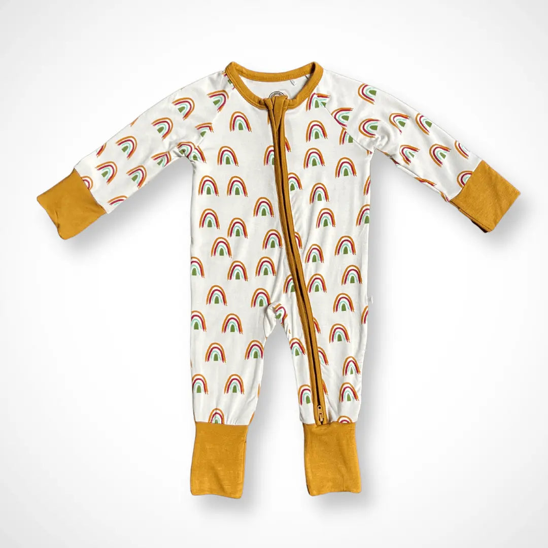 Rainbow Bamboo Baby Pajama with Two Way Zipper and Fold Over Hands and Feet Kolorful Everetts Place: Online Boutique 34.00