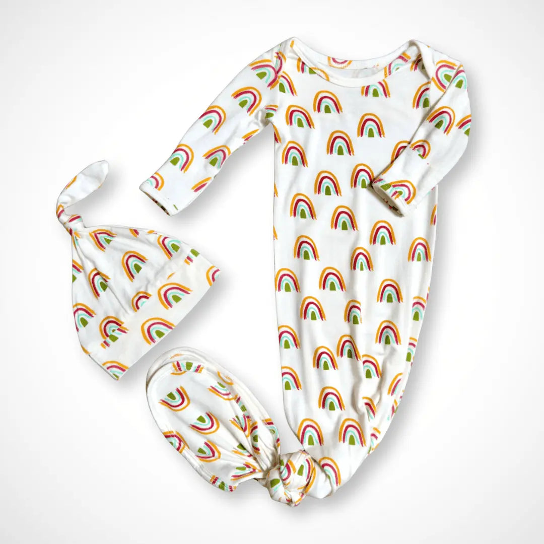 Rainbow Newborn Bamboo Gown and Hat Set Gender Neutral Soft Comfortable Sustainable Take Home Outfit Kolorful Everetts Place: Online Boutique