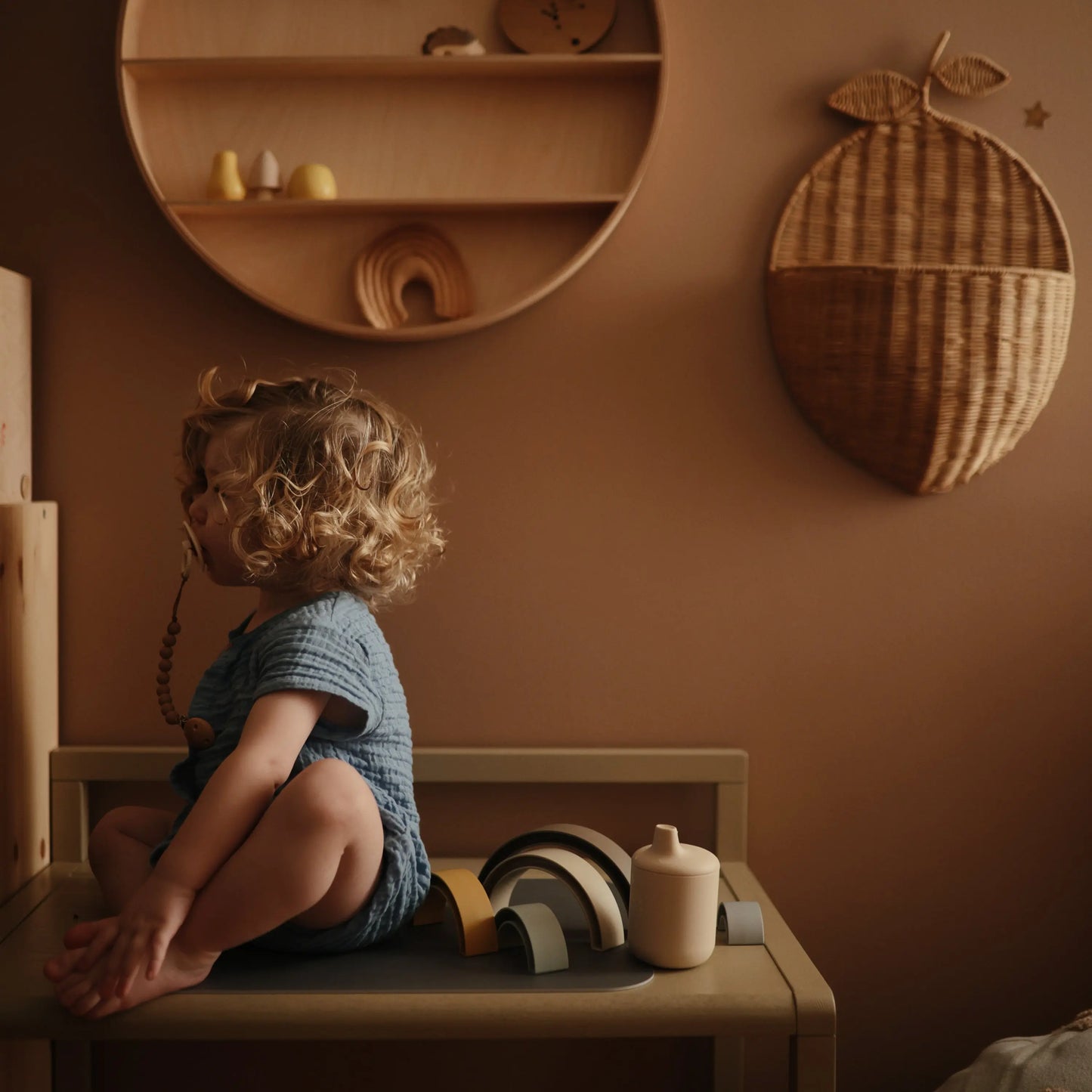Rainbow Stacker Toy from Danish Hygge Collection for Learning and Play Mushie Everetts Place: Online Boutique