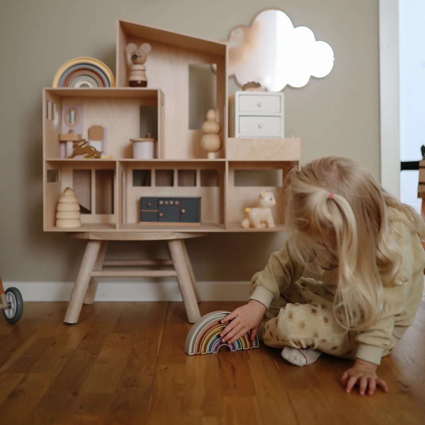 Rainbow Stacker Toy from Danish Hygge Collection for Learning and Play Mushie Everetts Place: Online Boutique