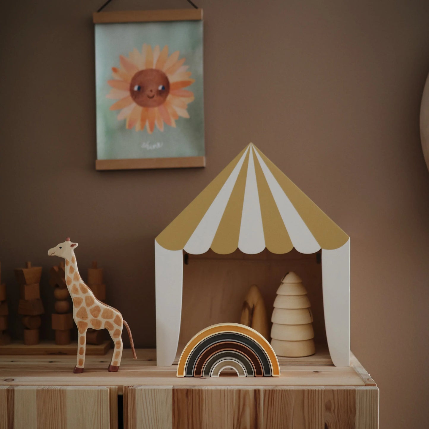 Rainbow Stacker Toy from Danish Hygge Collection for Learning and Play Mushie Everetts Place: Online Boutique