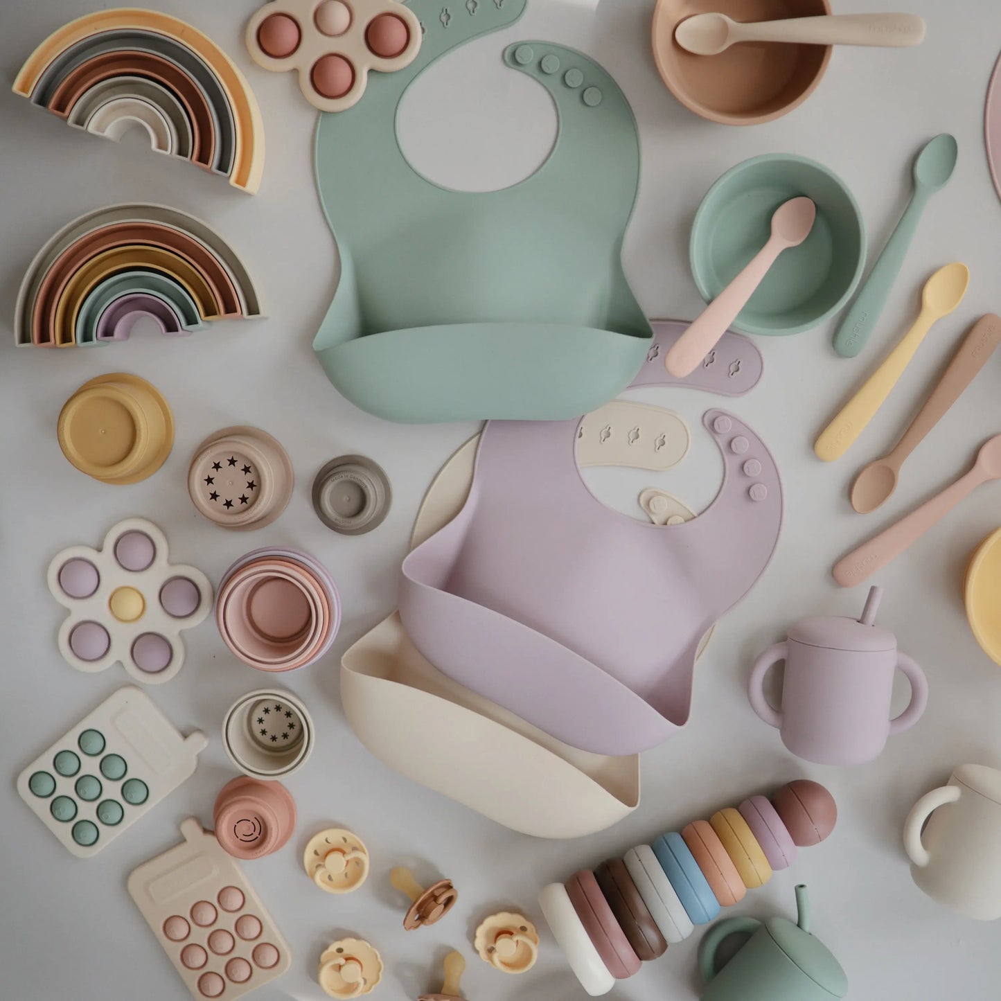 Rainbow Stacker Toy from Danish Hygge Collection for Learning and Play Mushie Everetts Place: Online Boutique