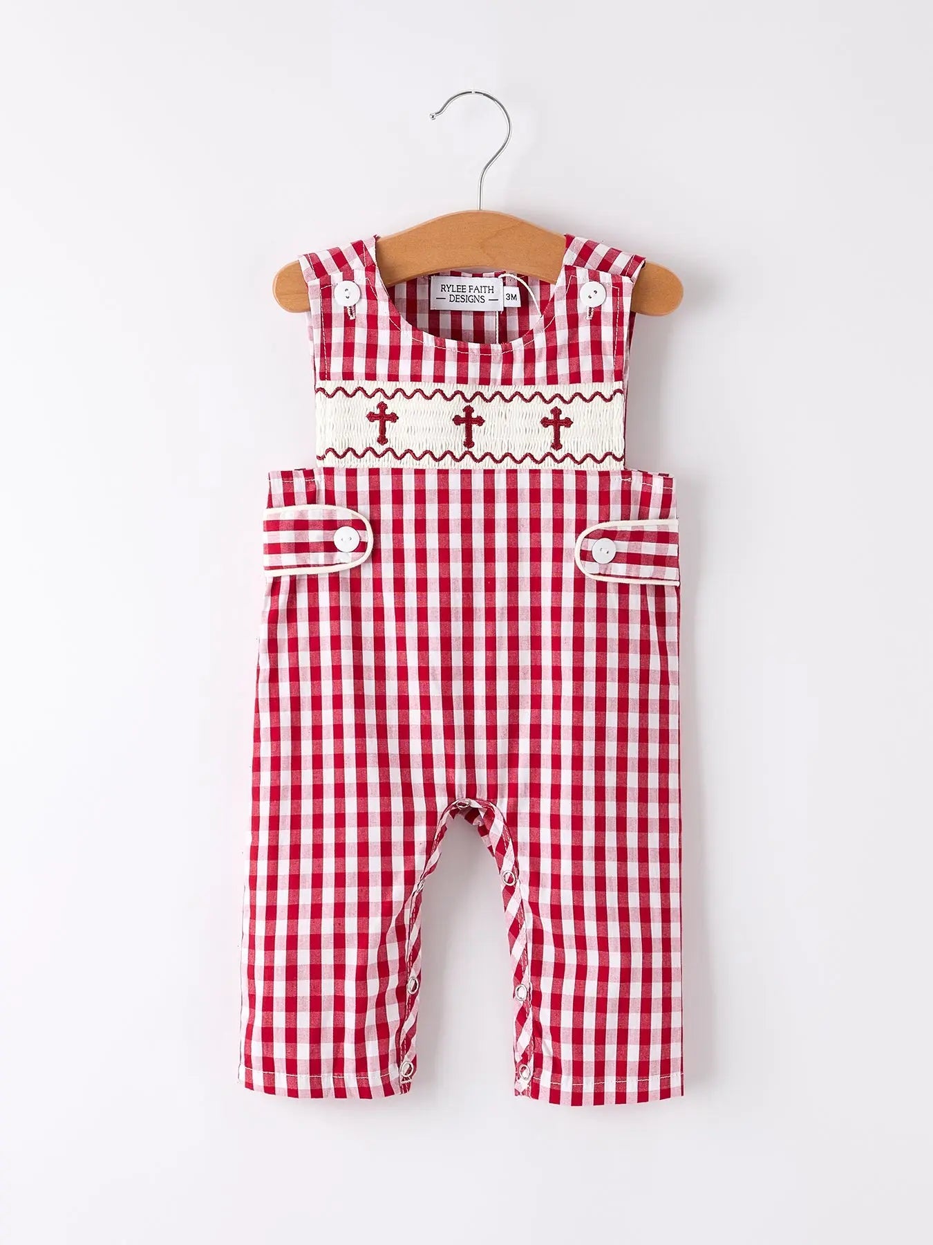 Red Plaid Smocked Church Christ Bishop Christening Baby Boys Romper Rylee Faith Designs Everetts Place: Online Boutique