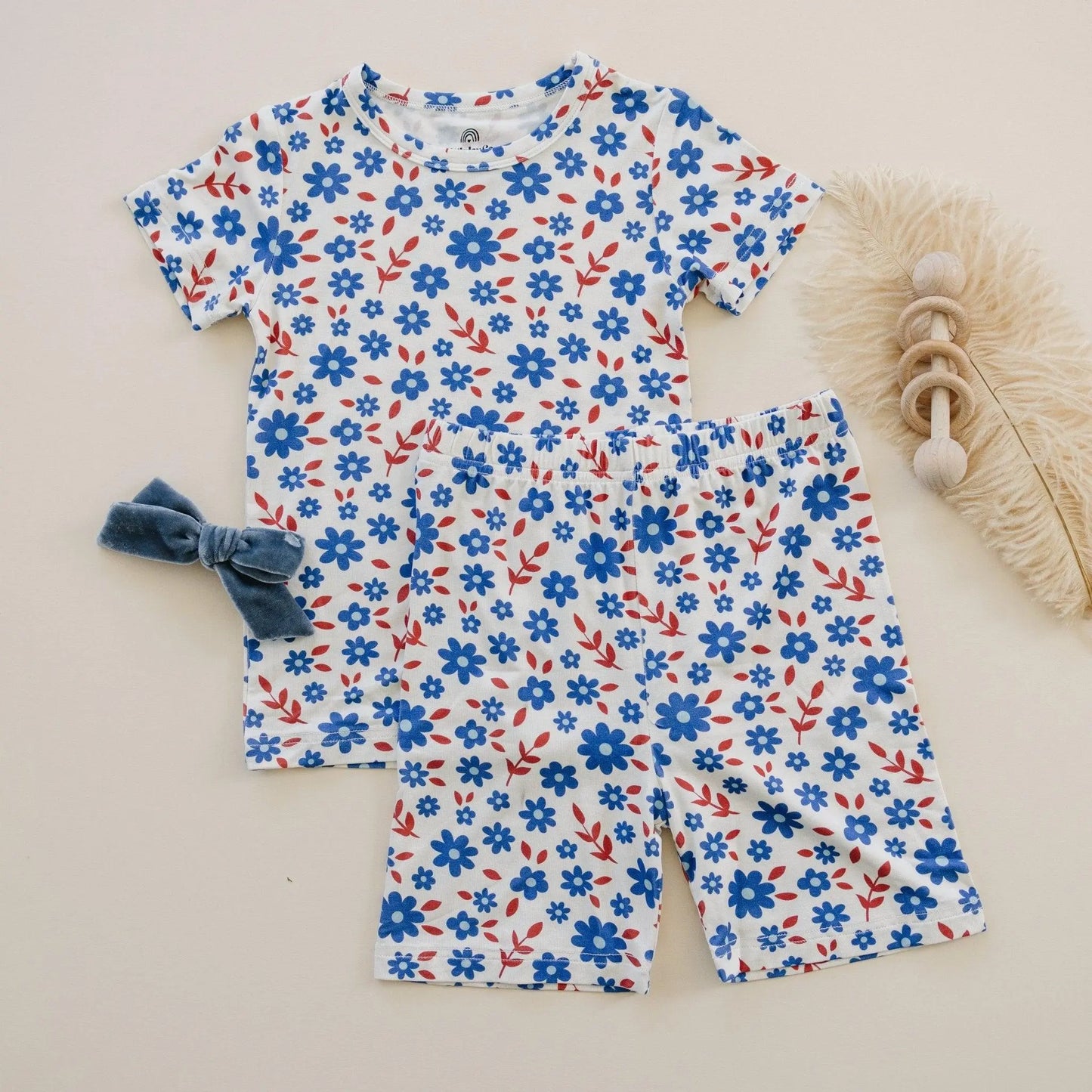 Red White And Blooms 2 Piece Bamboo Pajama Set For Sleep Little Joy Co. Everetts Place: Online Boutique