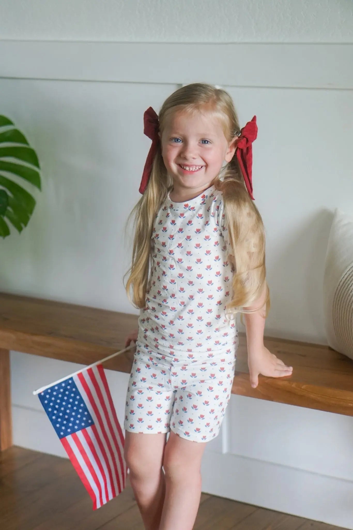 Red White Blue Tulip Two Piece Bamboo Pajamas Ultra Soft Little Joy Co. Everetts Place: Online Boutique