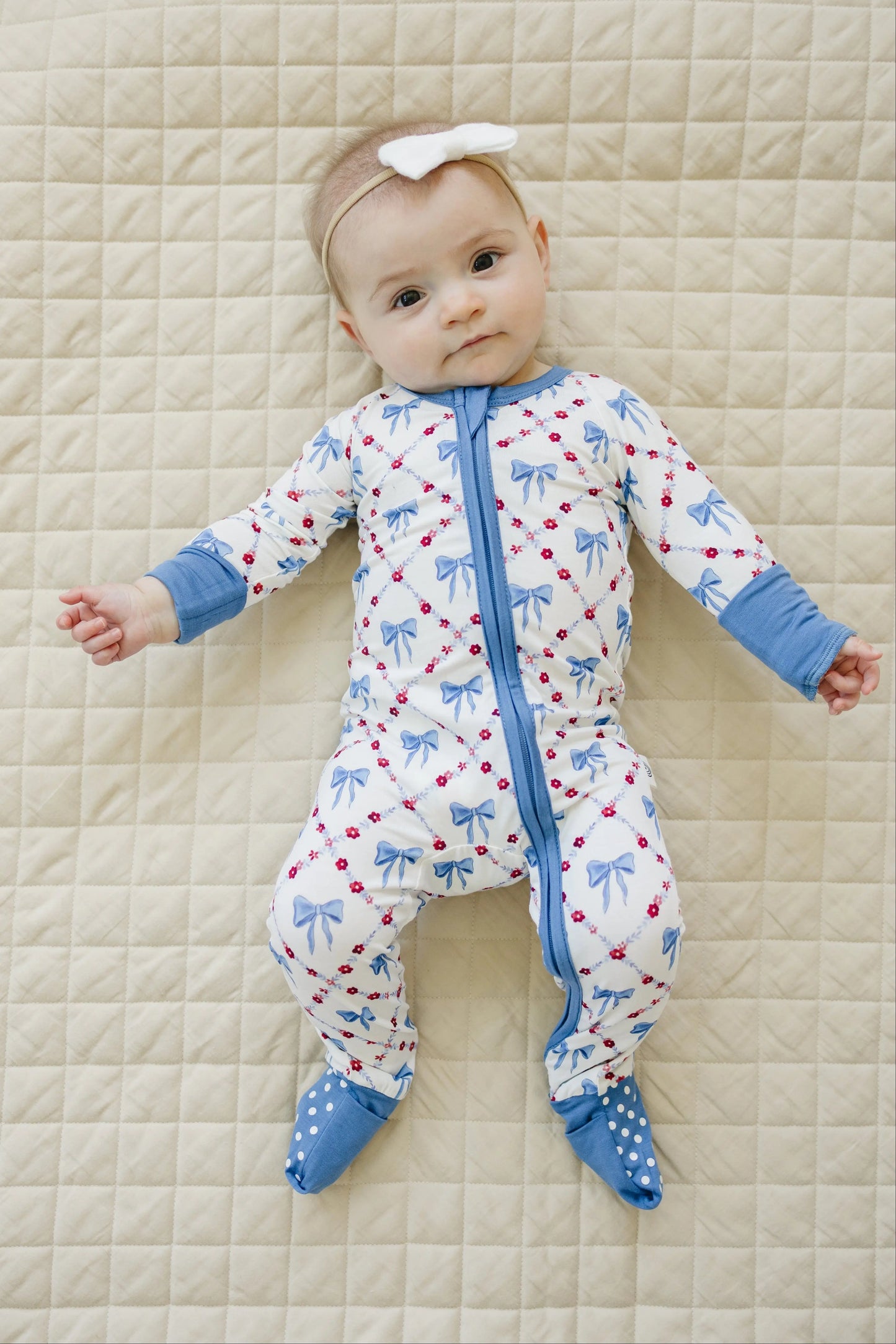 Red White Bows Bamboo Zippy Romper For Baby Girls And Boys Little Joy Co. Everetts Place: Online Boutique