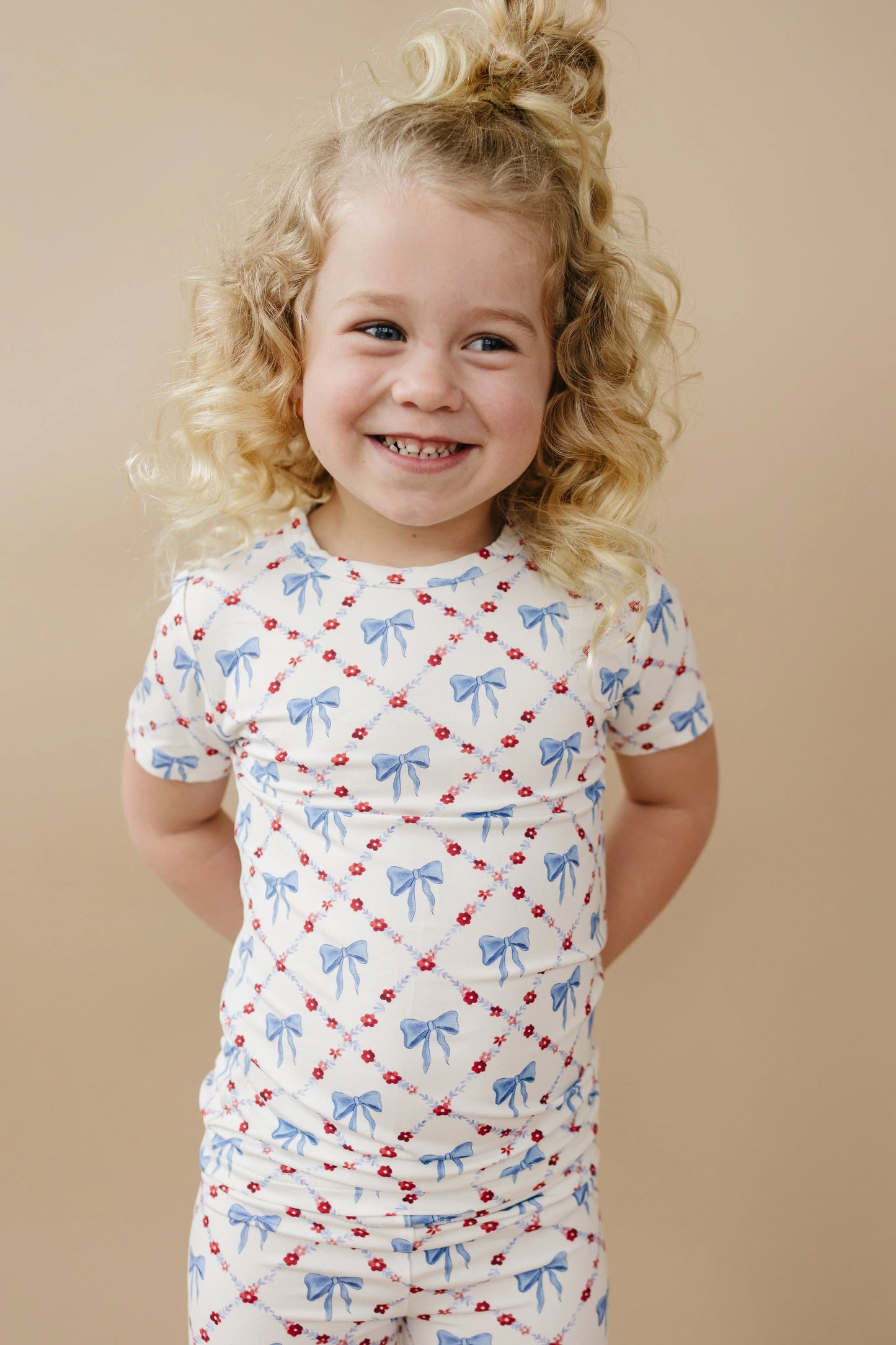 Red White and Bows Two Piece Bamboo Pajamas for Kids Little Joy Co. Everetts Place: Online Boutique