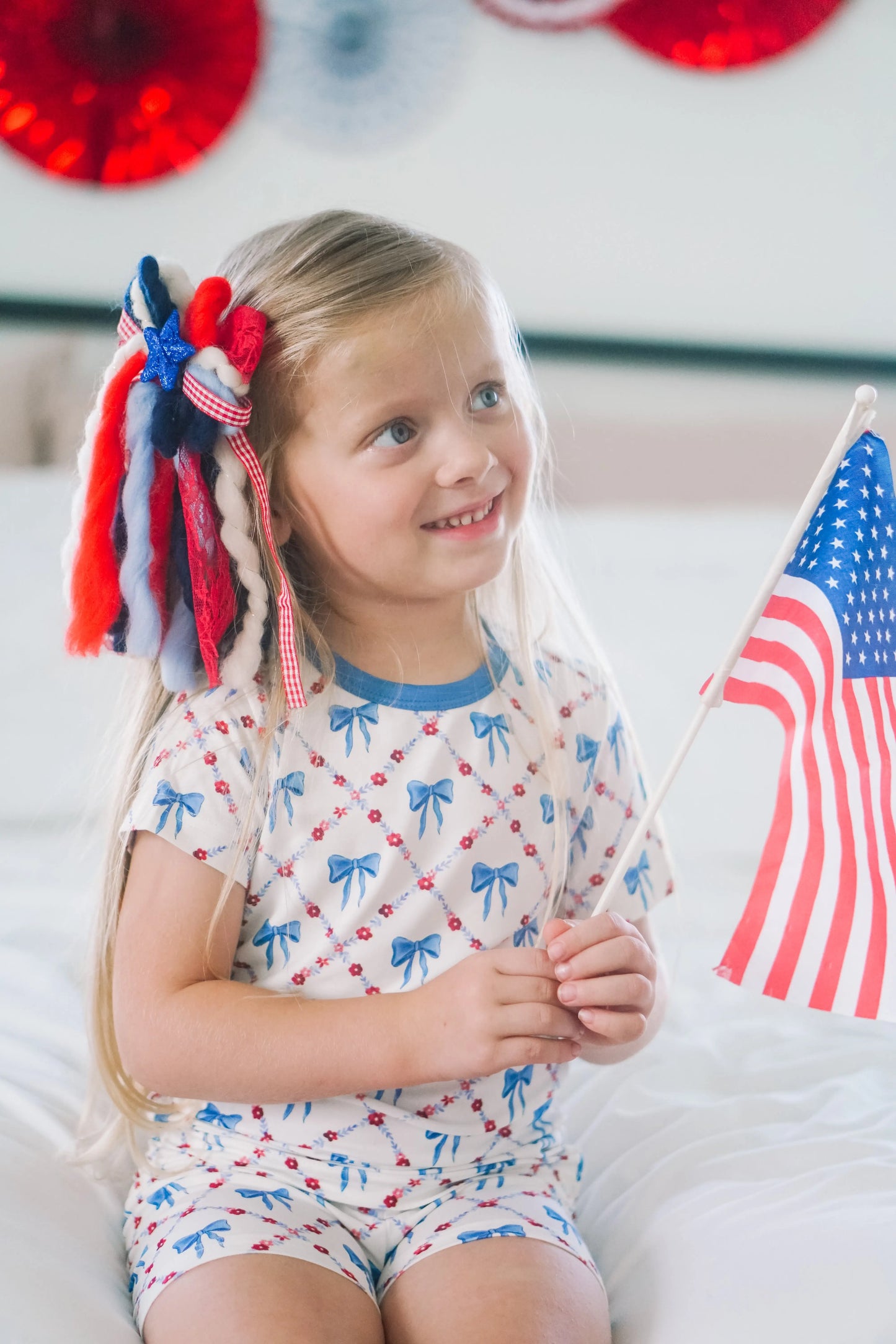 Red White and Bows Two Piece Bamboo Pajamas for Kids Little Joy Co. Everetts Place: Online Boutique