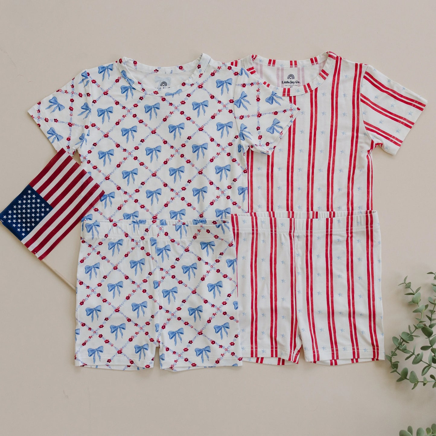 Red White and Bows Two Piece Bamboo Pajamas for Kids Little Joy Co. Everetts Place: Online Boutique