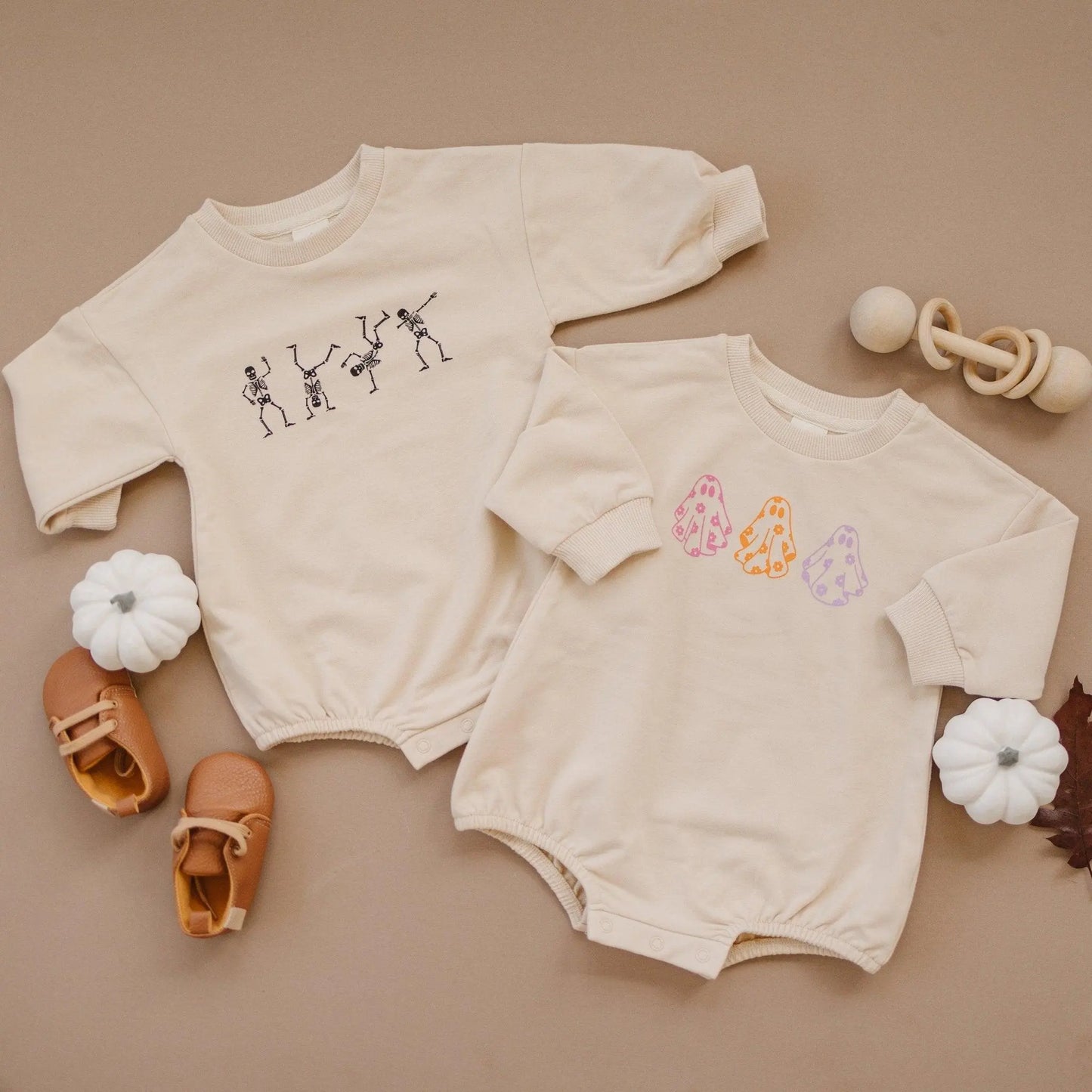 Retro Daisy Ghosts Organic Cotton Sweatshirt Romper For Kids Little Joy Co. Everetts Place: Online Boutique