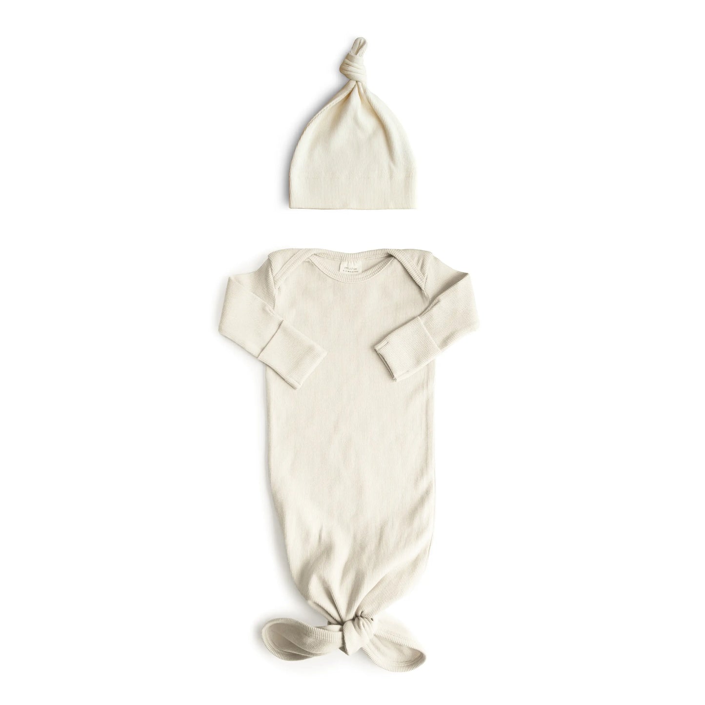 Ribbed Knotted Baby Gown and Beanie Set Made with Organic Cotton Mushie Everetts Place: Online Boutique 34.99