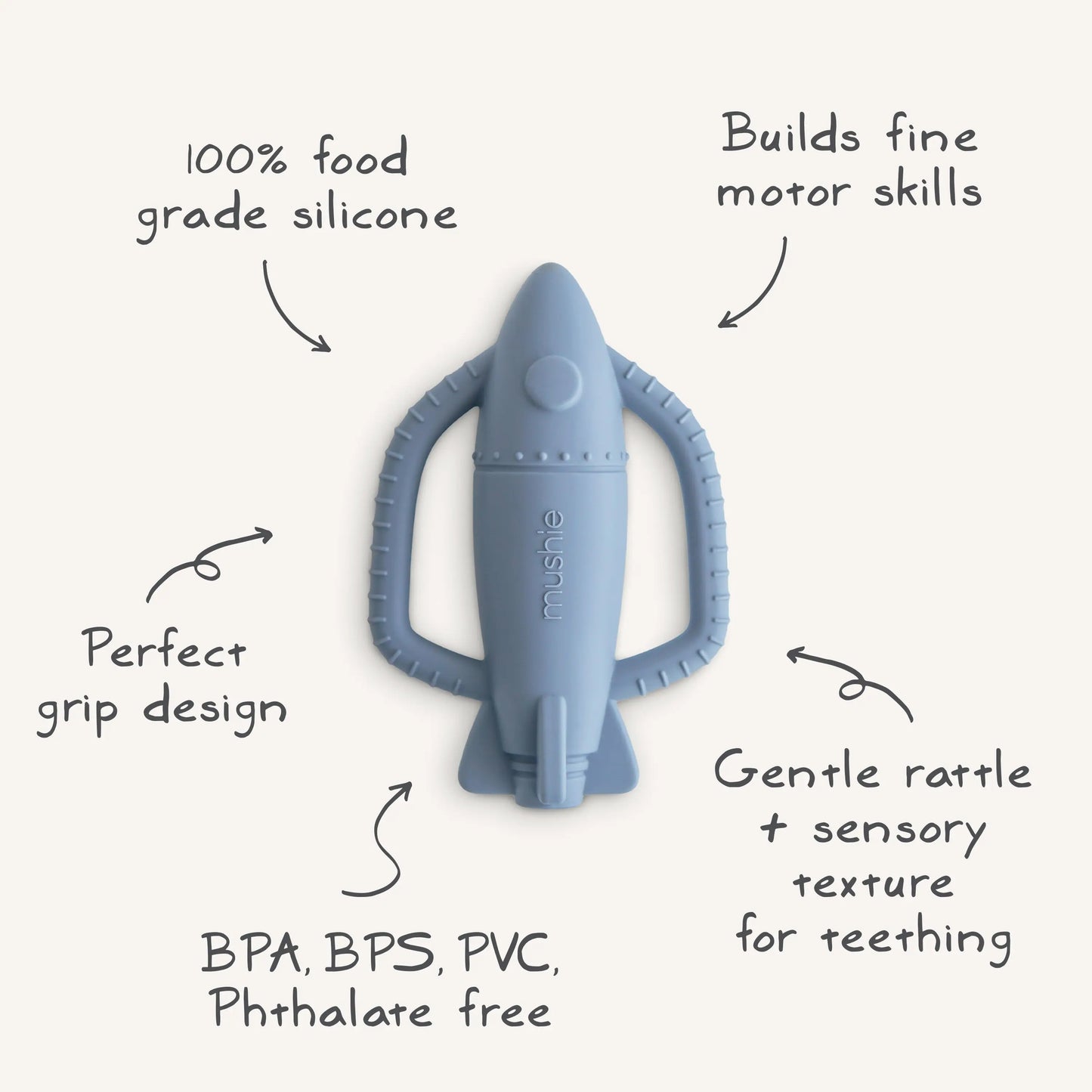 Rocket Rattle Teether Silicone Baby Toy with Built In Rattle Mushie