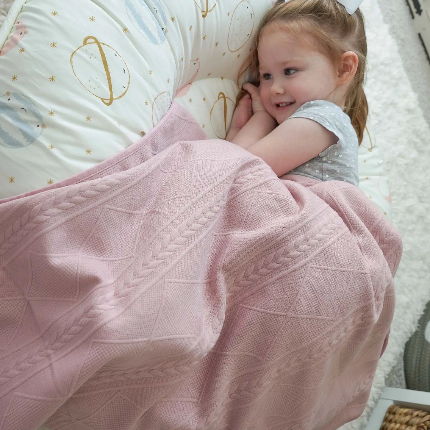 Rose Knit Blanket for Baby Soft Fabric Nursery Gift.