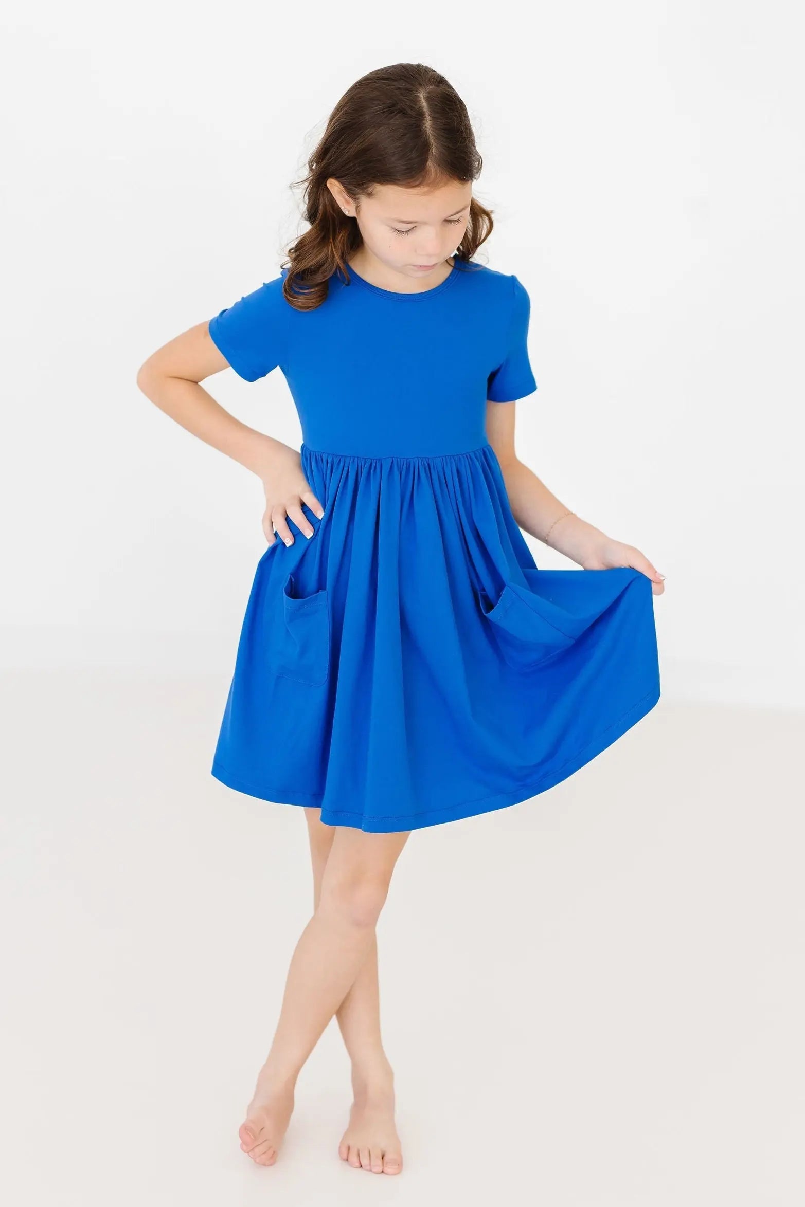 Mila & Rose ® Royal Blue Short Sleeve Pocket Twirl Dress For Girls - Apparel & Accessories > Clothing > Dresses Twirl Pocket Dress S/S