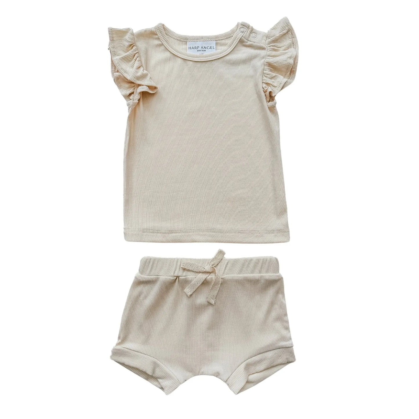 Ruffle Ribbed Short Set - Cream Harp Angel Boutique