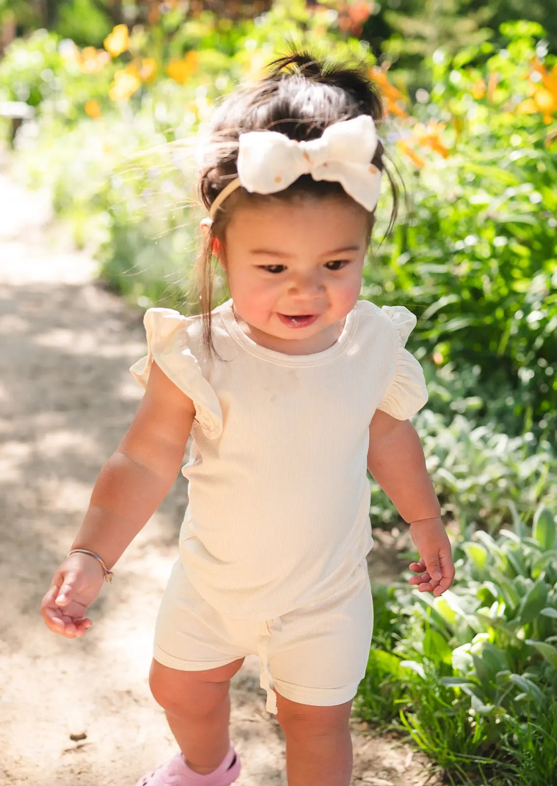 Ruffle Ribbed Short Set - Cream Harp Angel Boutique