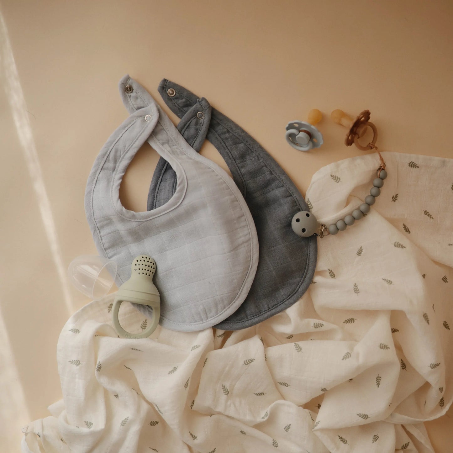 Muslin Bibs for Babies with Dual Snap Closure - Soft and Absorbent Multi-Layered Design Mushie