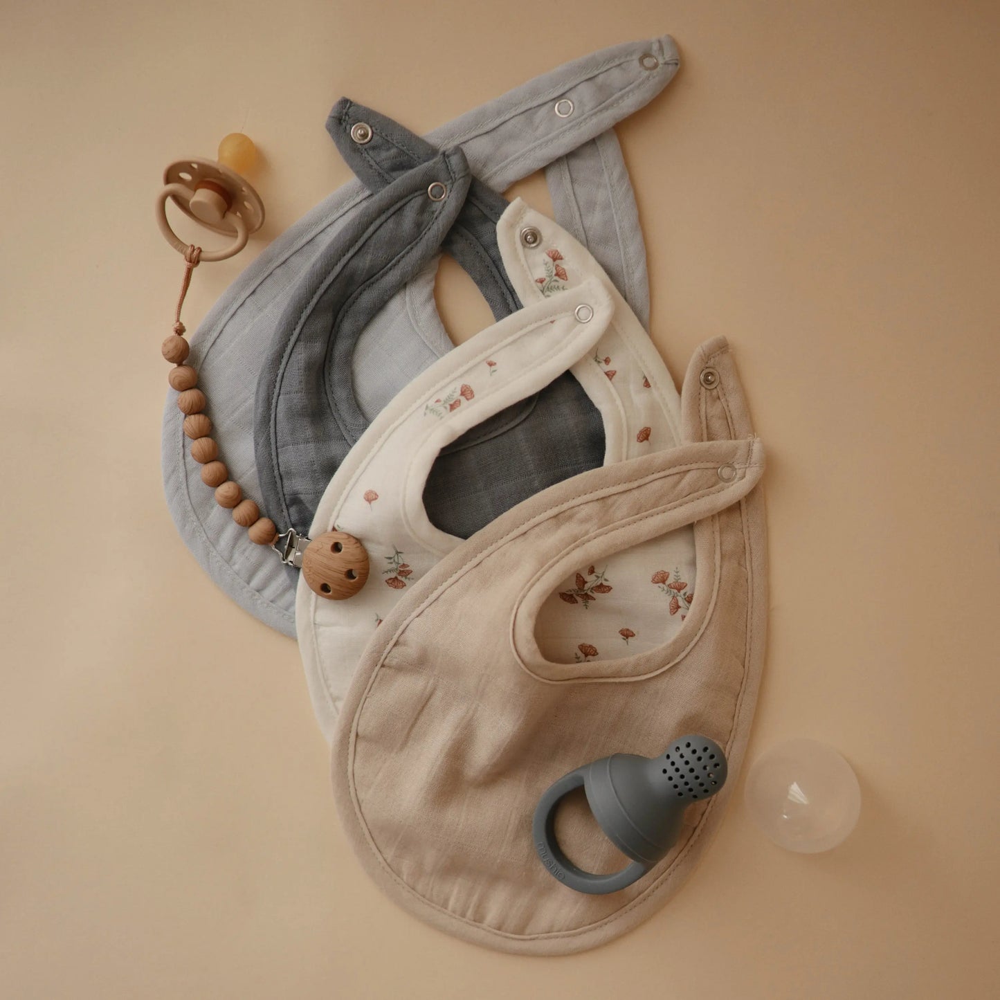 Muslin Bibs for Babies with Dual Snap Closure - Soft and Absorbent Multi-Layered Design Mushie