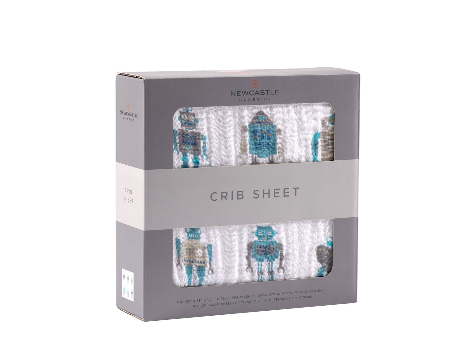 Robot Cotton Muslin Crib Sheet Soft Breathable Comfortable Fit 28x52 Inches Newcastle Classics
