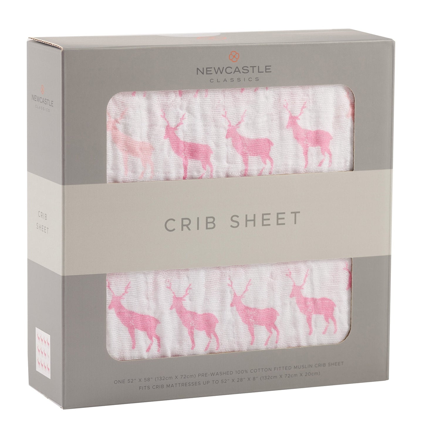 Pink Deer Cotton Muslin Crib Sheet for Standard Mattresses 28 x 52 Inches Newcastle Classics