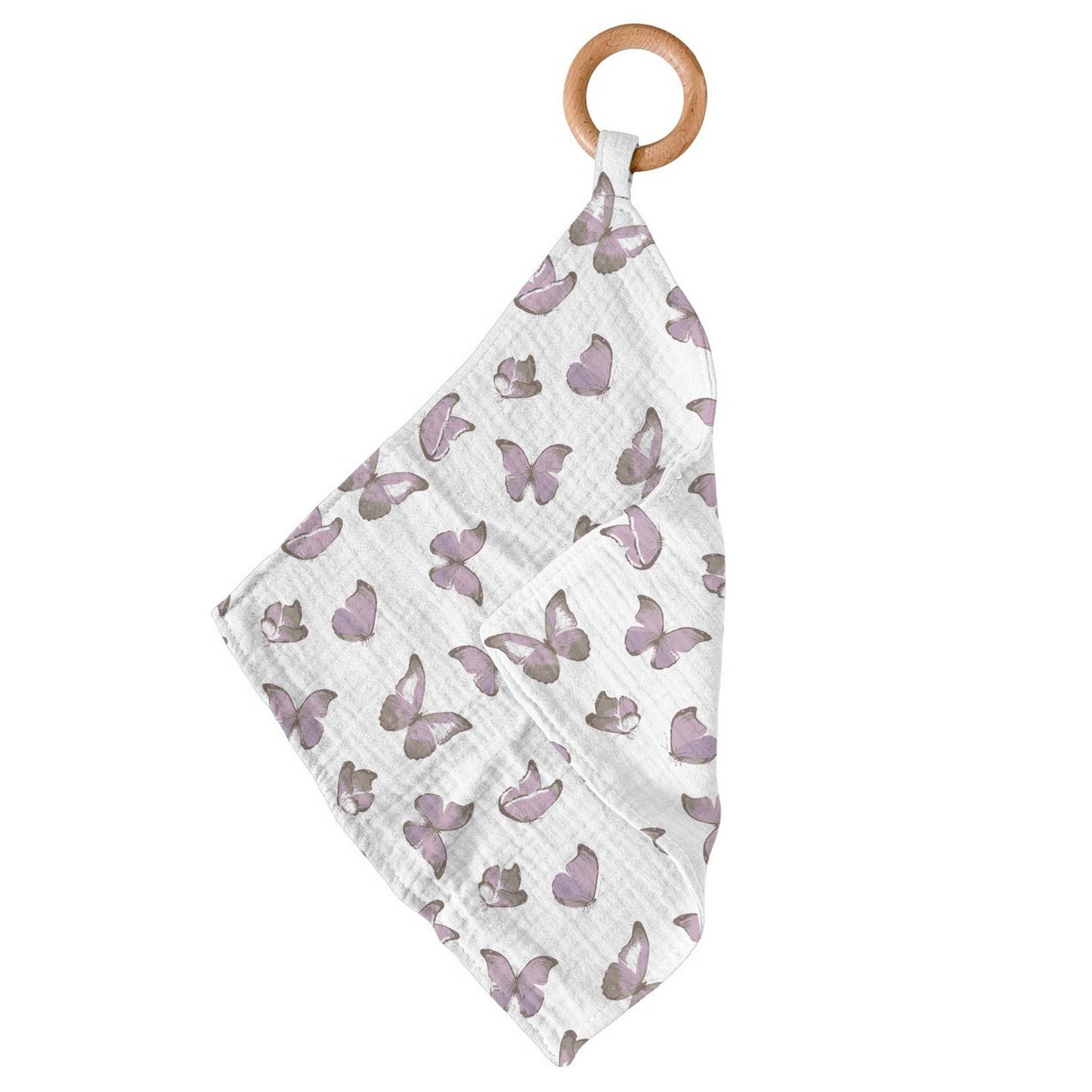 Winsome Butterflies Newcastle Teether with Cotton Mini Blankie and Removable Beach Wood Ring Newcastle Classics