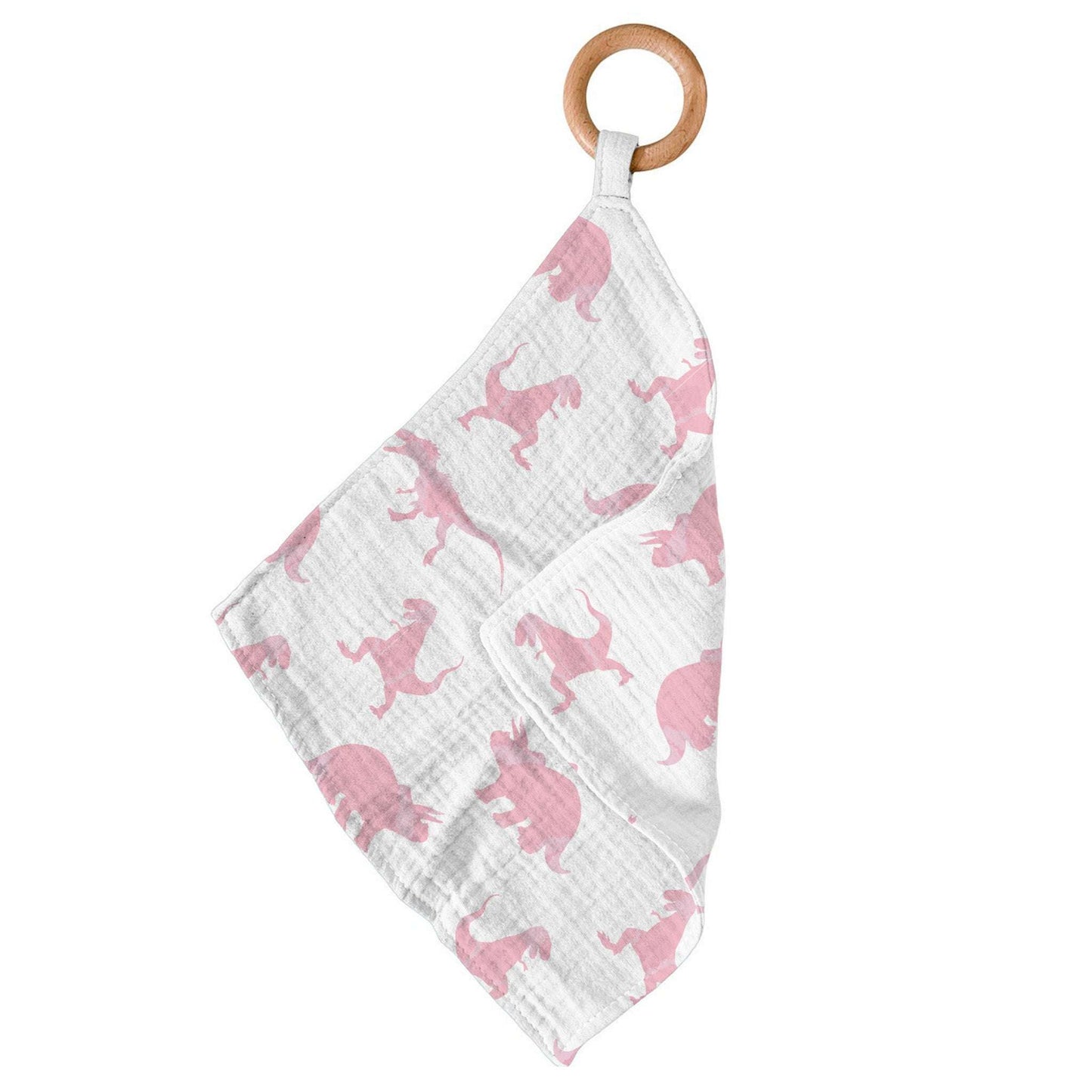 Pink Dinosaurs Bamboo Newcastle Teether With Removable Beach Wood Ring Newcastle Classics