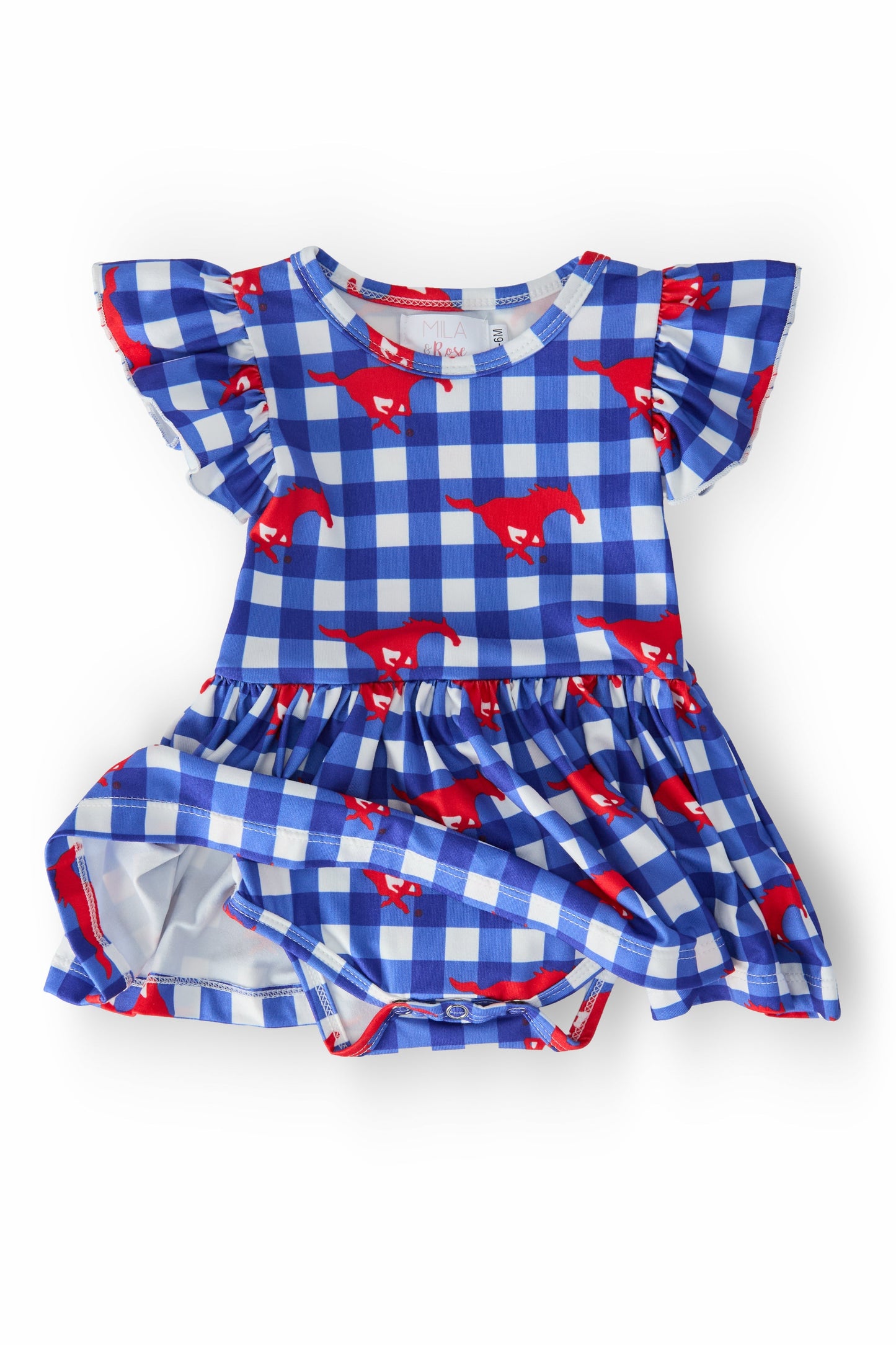 Mila & Rose ® SMU Plaid Mustang Flutter Twirl Bodysuit for Babies - Apparel & Accessories > Clothing > Baby & Toddler Clothing > Baby & Toddler Dresses Twirl Bodysuit - S/S Flutter