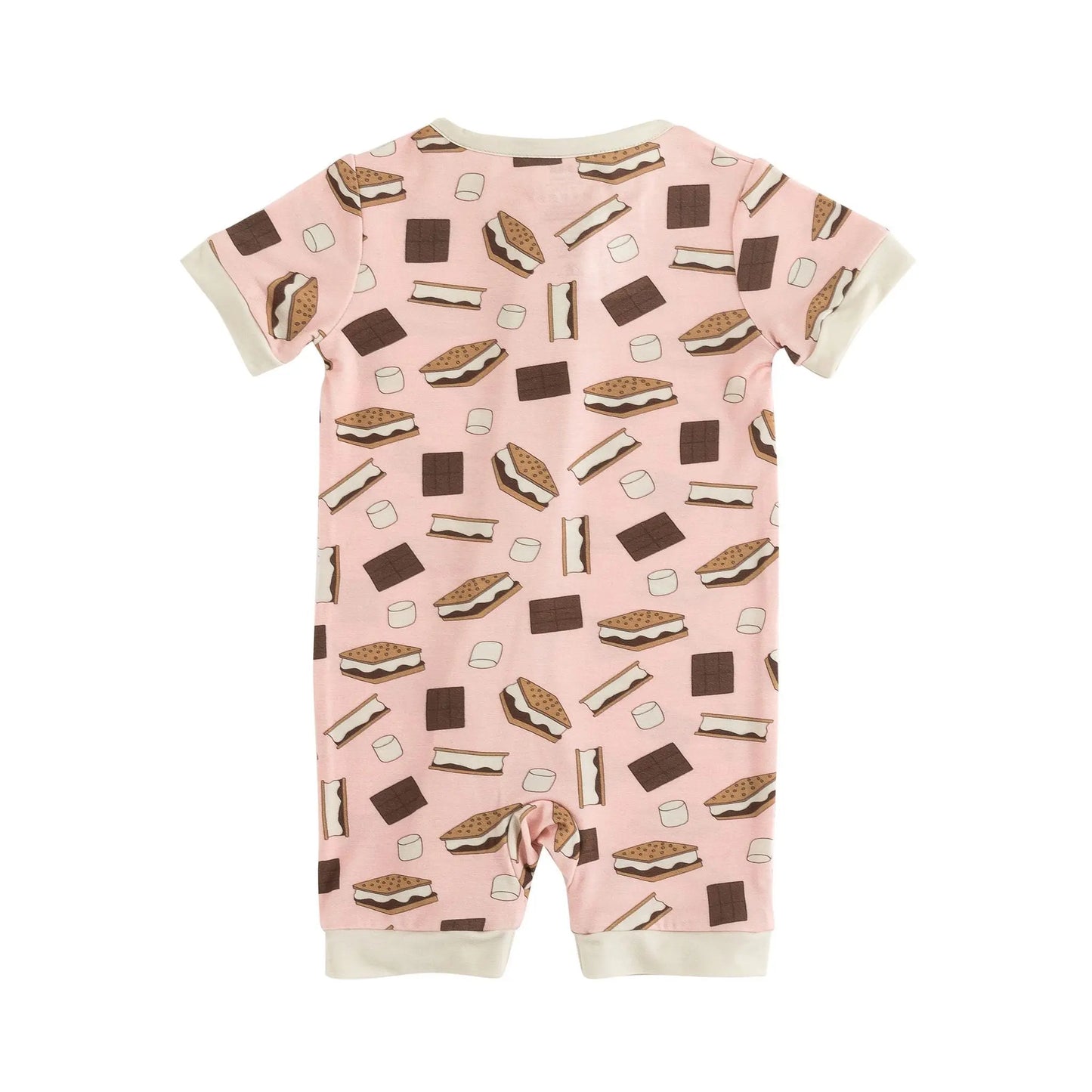 S'more To Love Romper Pink By Dreamlet Bamboo Knit Fabric Dreamlet Everetts Place: Online Boutique