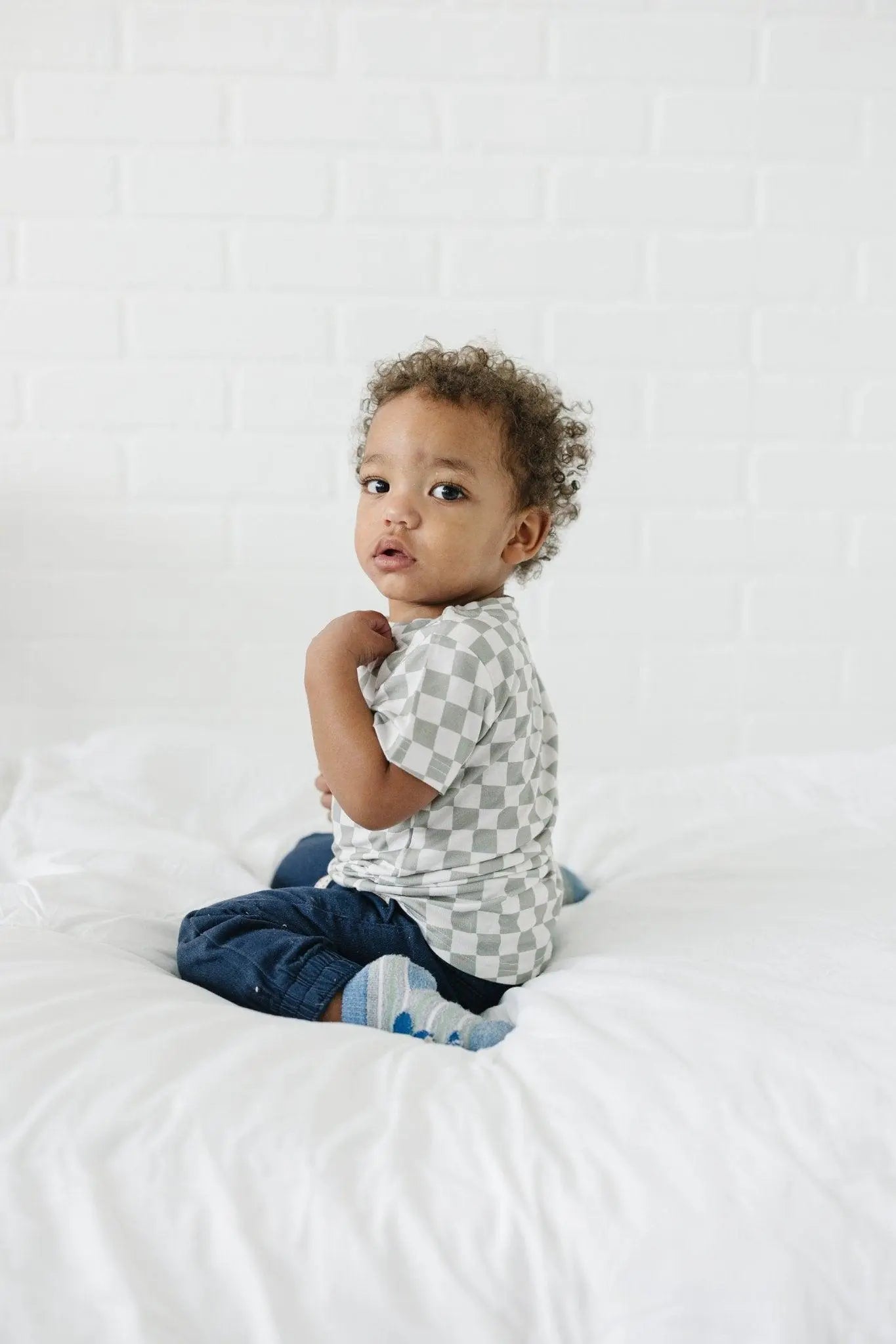 Little Joy Co. Sage Checkered Bamboo Tee 3 To 6 Months Size 6 Left - Apparel & Accessories > Clothing > Baby & Toddler Clothing > Baby & Toddler Tops > T-Shirts