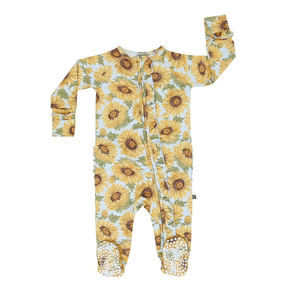 Sammy Sunflower Ruffle Footie Two Way Zipper Baby Newborn - Everetts Place Boutique - Ruffle Footies