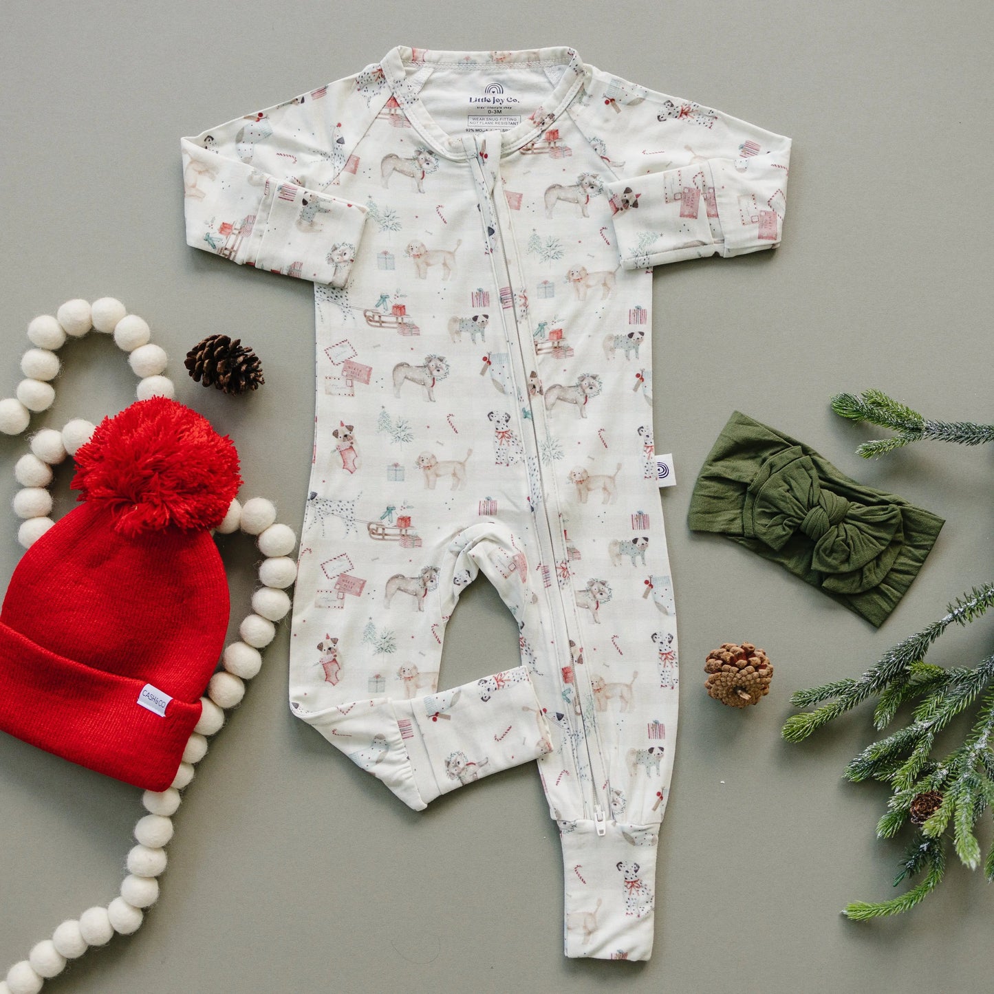 Little Joy Co. Santa Paws Bamboo Zippy Pajamas For Babies Christmas Cozy - Apparel & Accessories > Clothing > Baby & Toddler Clothing > Baby & Toddler Sleepwear