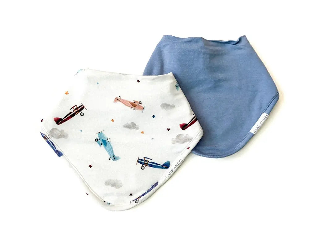 Scarf Baby Bib Set - Vintage Airplane / Dusty Blue Harp Angel Boutique