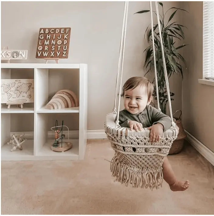 Boho Bundle Macrame Swing and Toy Basket Set Finn + Emma